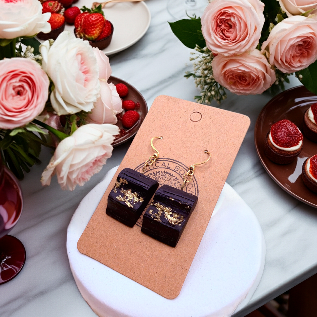 Gold Leaf Bog Oak Dangle Earrings – Handmade Design