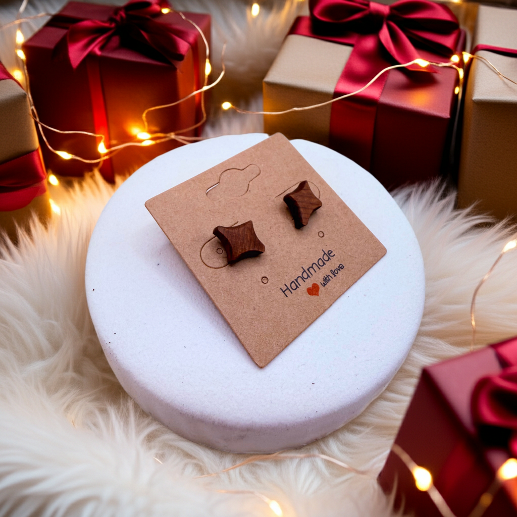 Handcrafted Bog Wood Stud Earrings | Sustainable Wooden Accessories