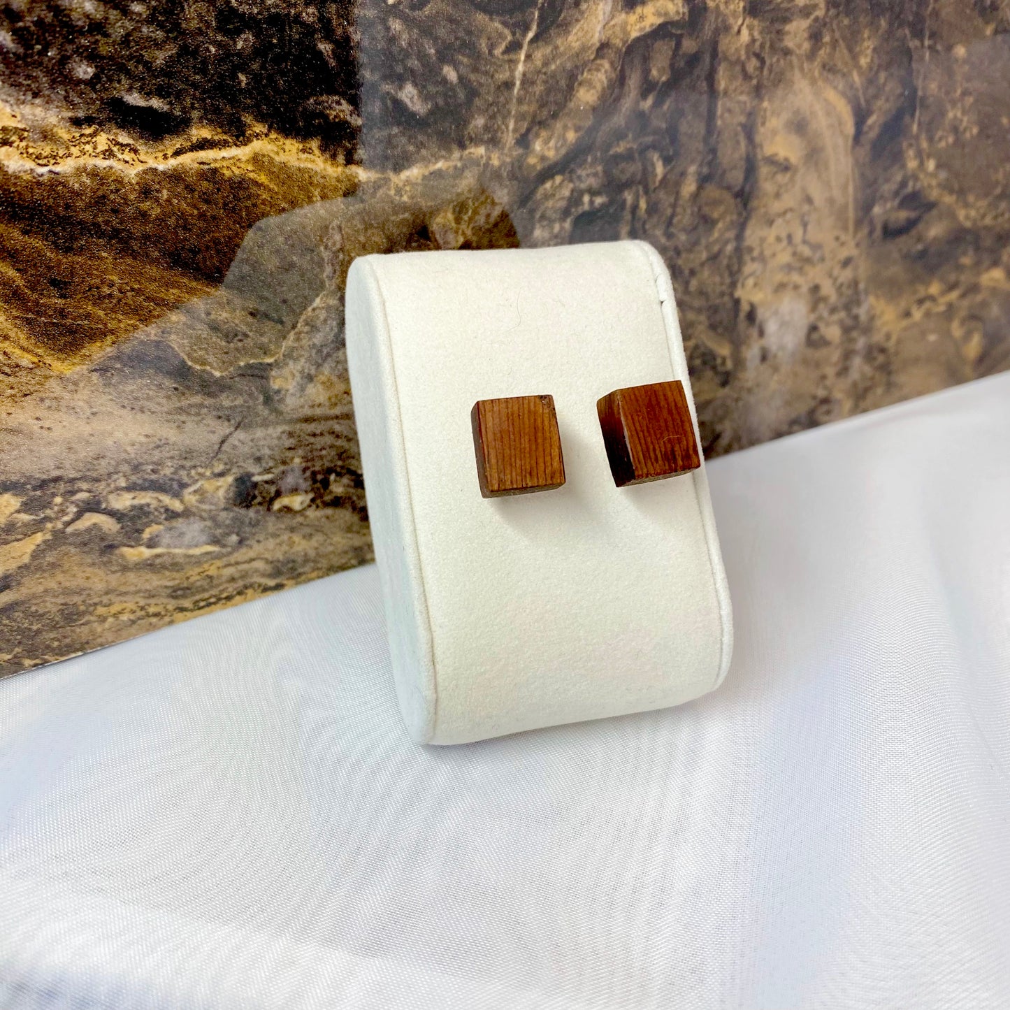 Irish Bog Yew Rectangle Stud Earrings | Handmade Earrings