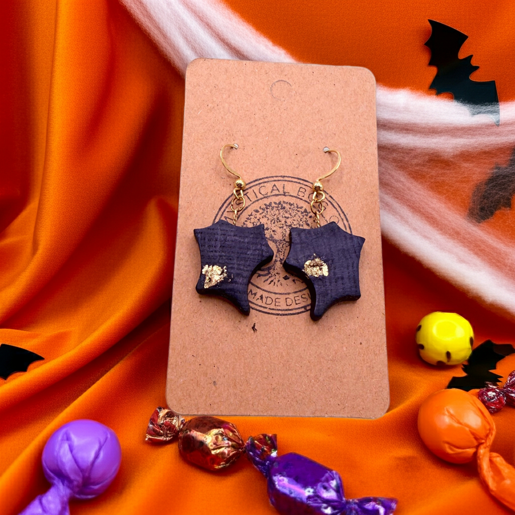 Handcrafted Bog Oak Earrings with Gold Leaf Accent