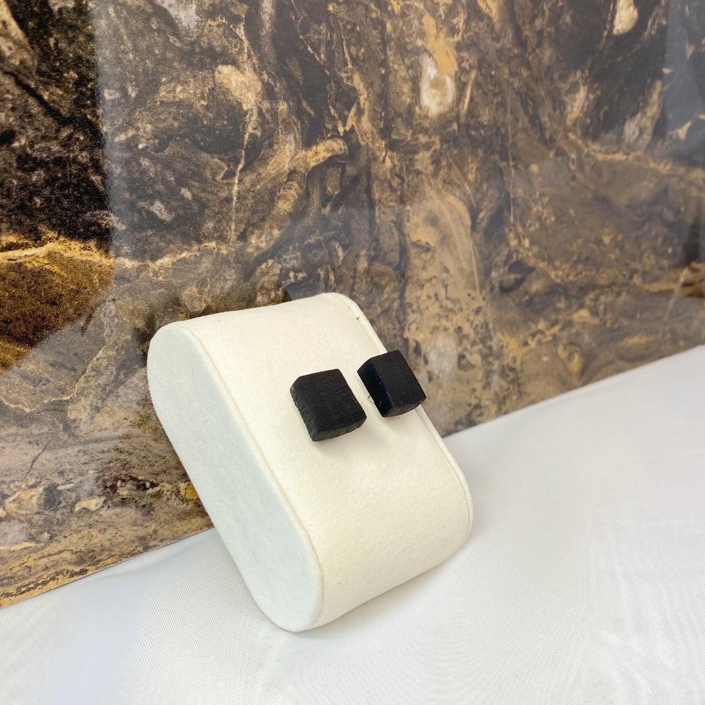 Irish Bog Oak Irregular Square Stud Earrings | Handmade Earrings