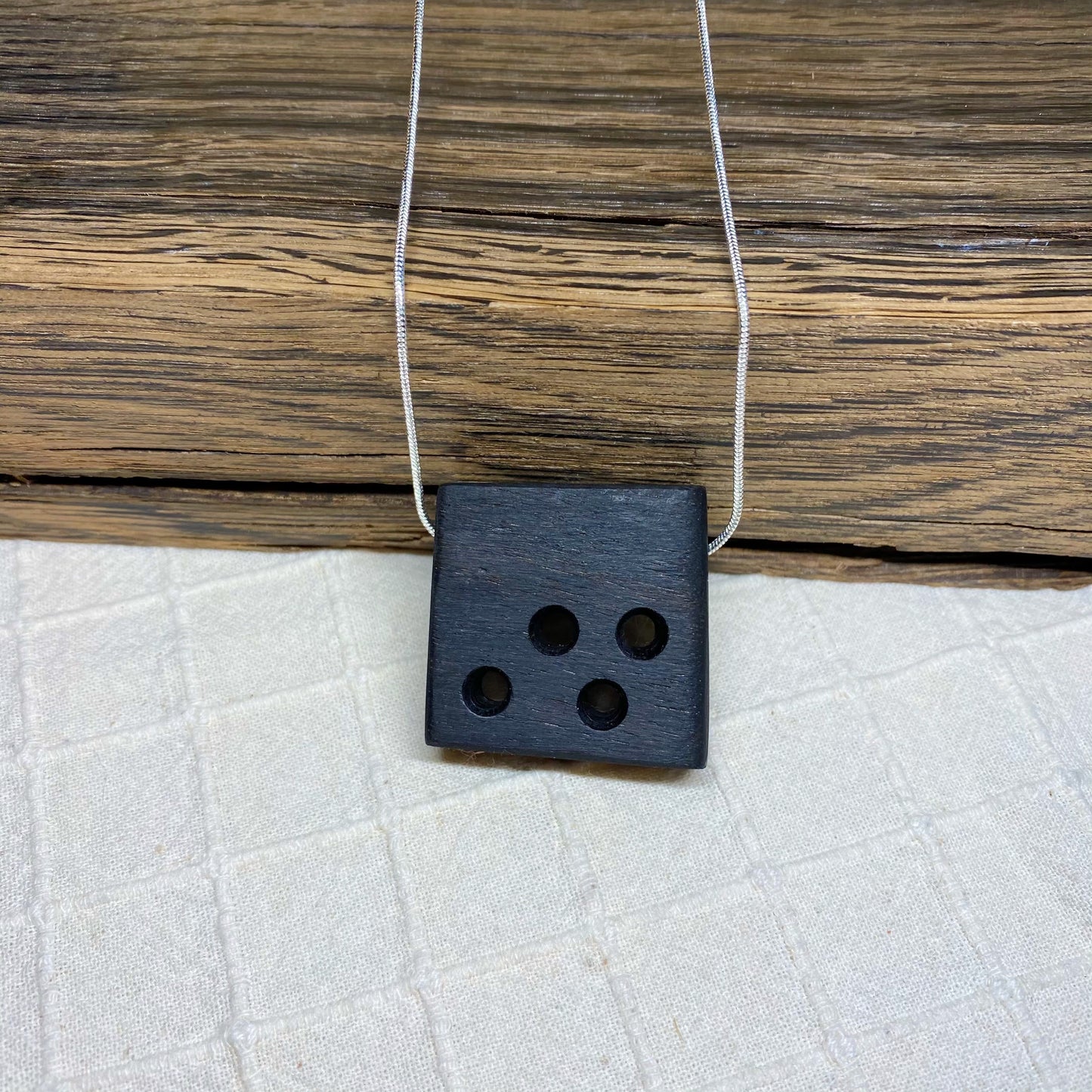 Irish Bog Oak Square Pendant with A Cut-out Detail | Handmade