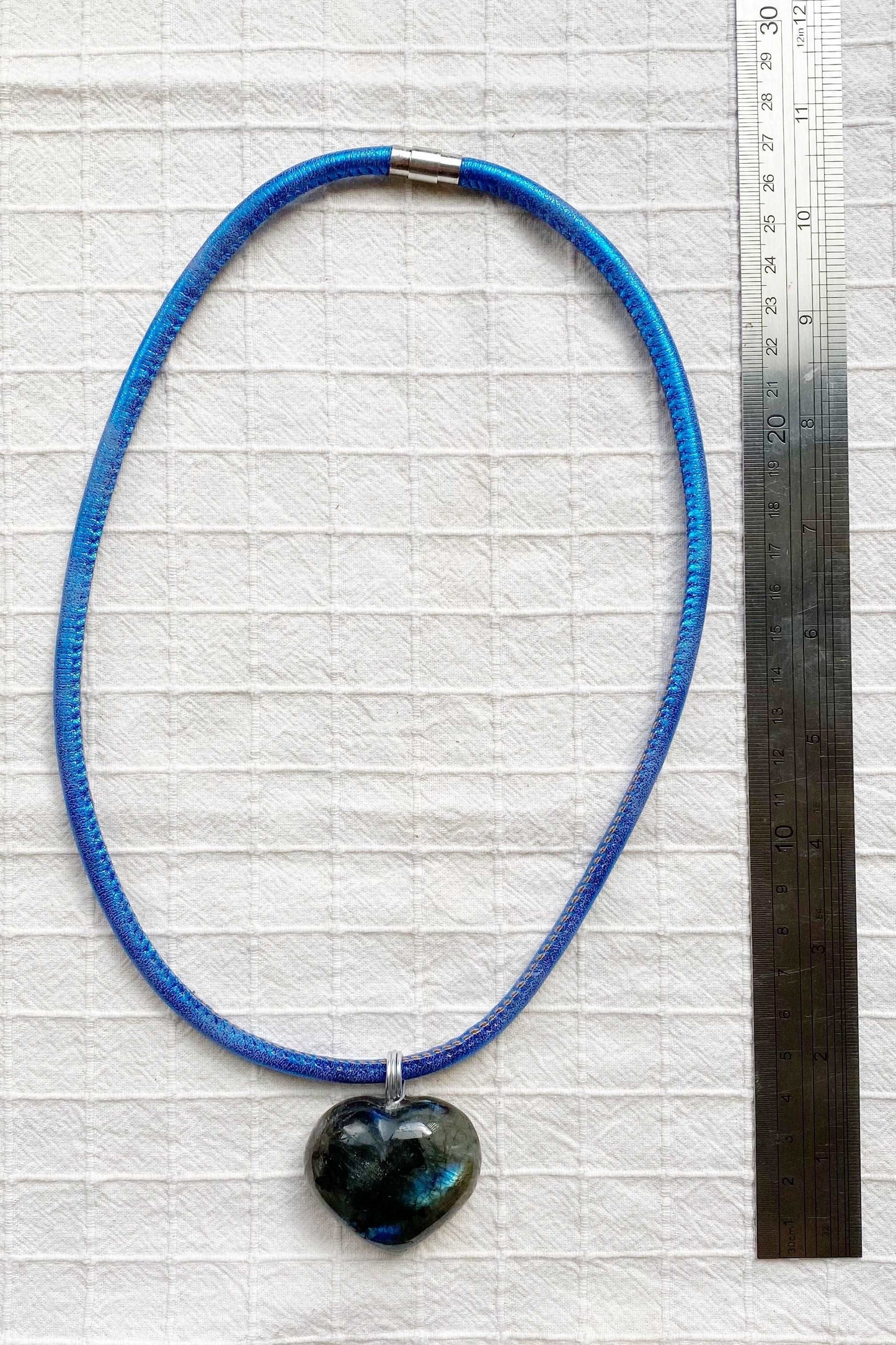 Heart Shaped Labradorite Crystal Necklace With Eco Leather Cord - Handmade