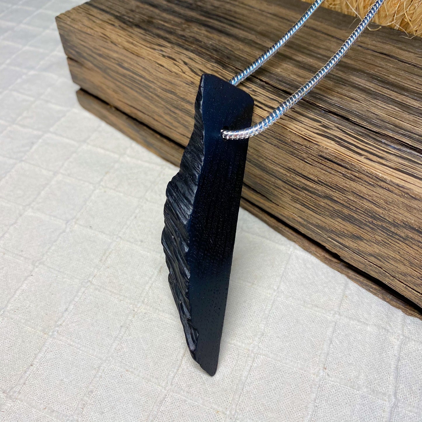 Irish Bog Oak Triangle Carved Necklace Gift - Handmad