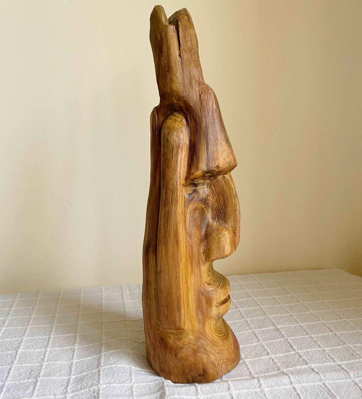 Hand Carved Easter Island Head Sculpture from Irish Bog Pine (soft wood) ranging in age from 3000 to 8000