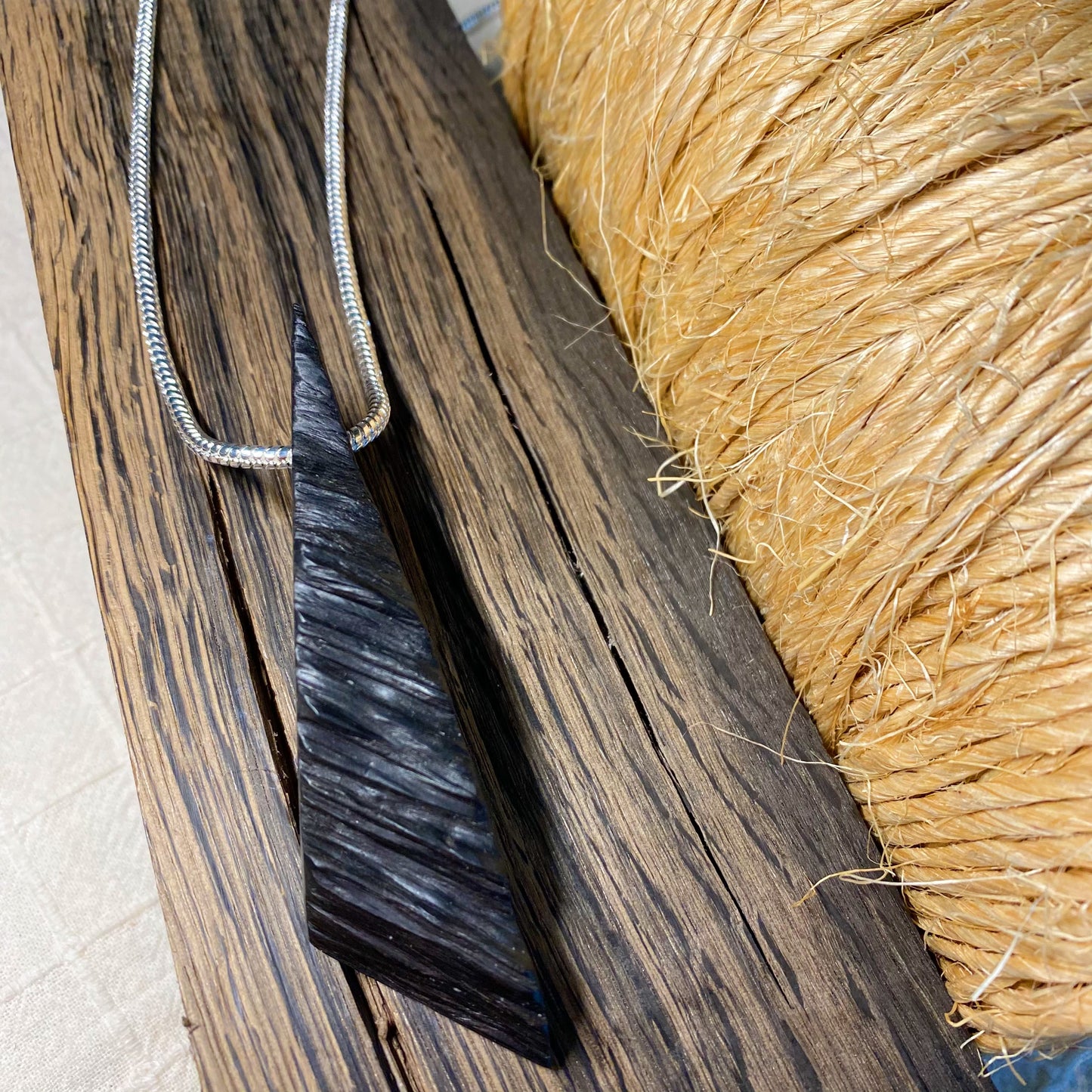 Irish Bog Oak Triangle Carved Necklace Gift - Handmad