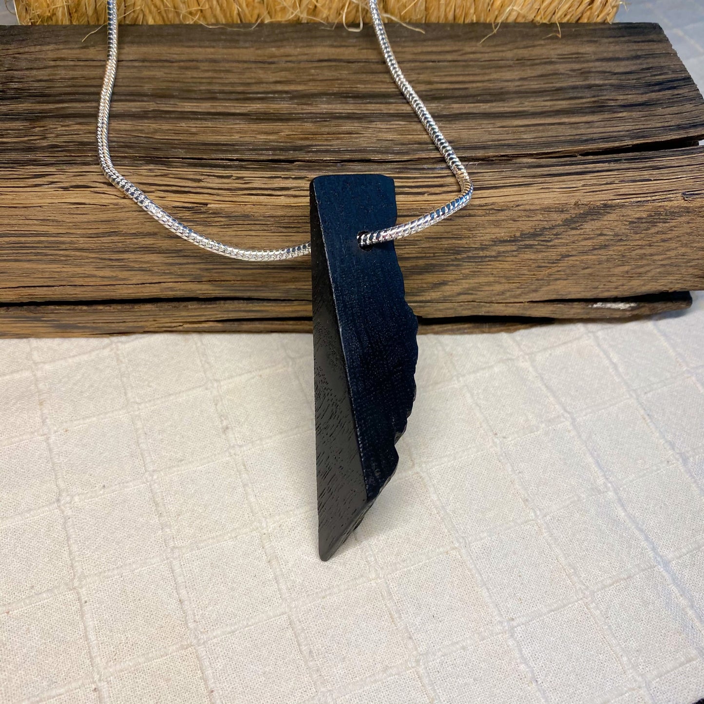 Irish Bog Oak Triangle Carved Necklace Gift - Handmad