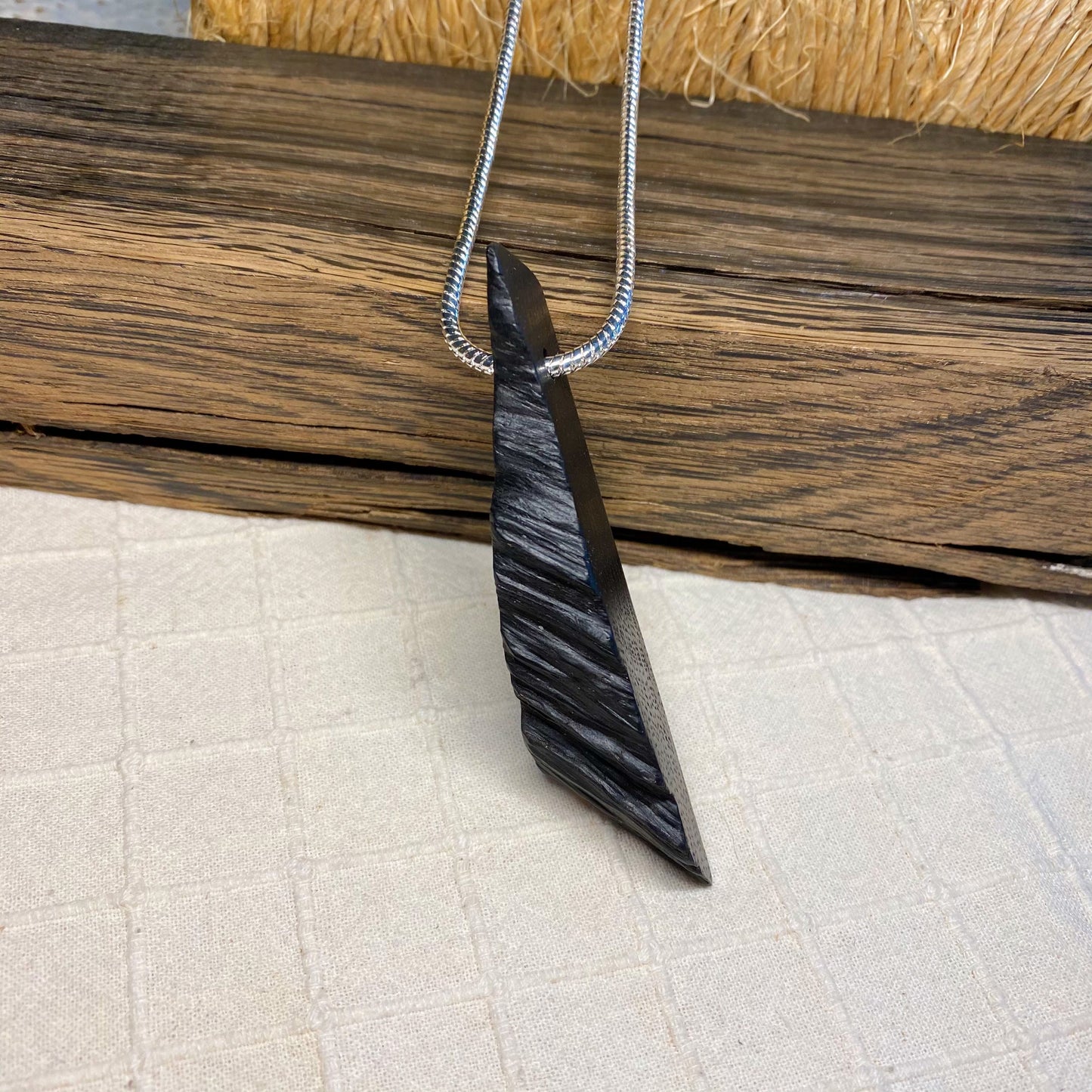 Irish Bog Oak Triangle Carved Necklace Gift - Handmad