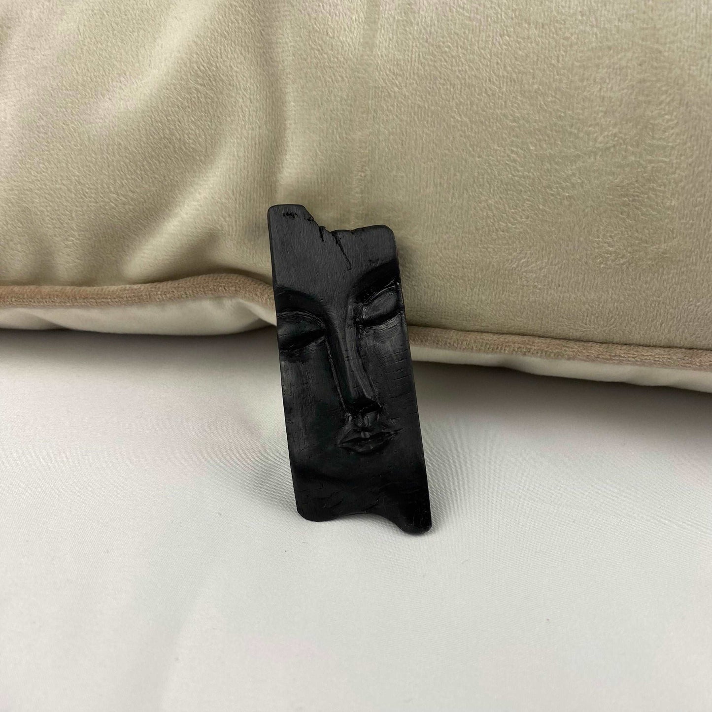 Irish Bog Oak Carved Face Brooch | Handmade