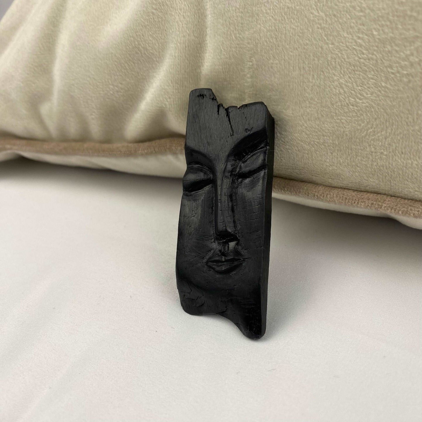 Irish Bog Oak Carved Face Brooch | Handmade