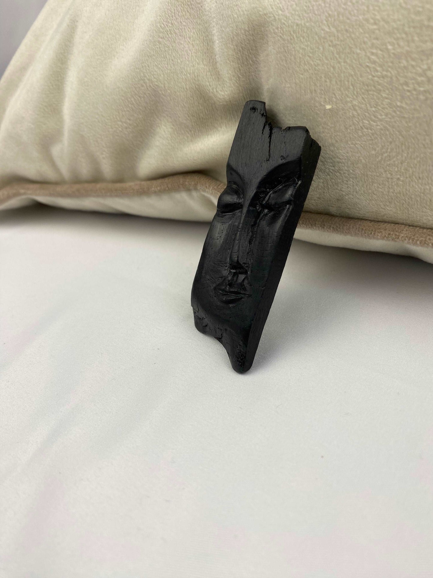 Irish Bog Oak Carved Face Brooch | Handmade