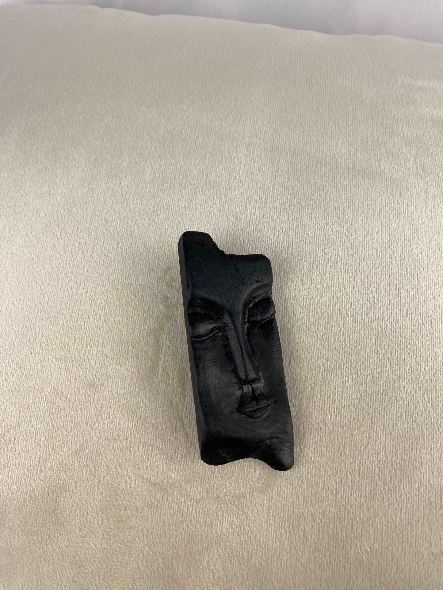 Irish Bog Oak Carved Face Brooch | Handmade