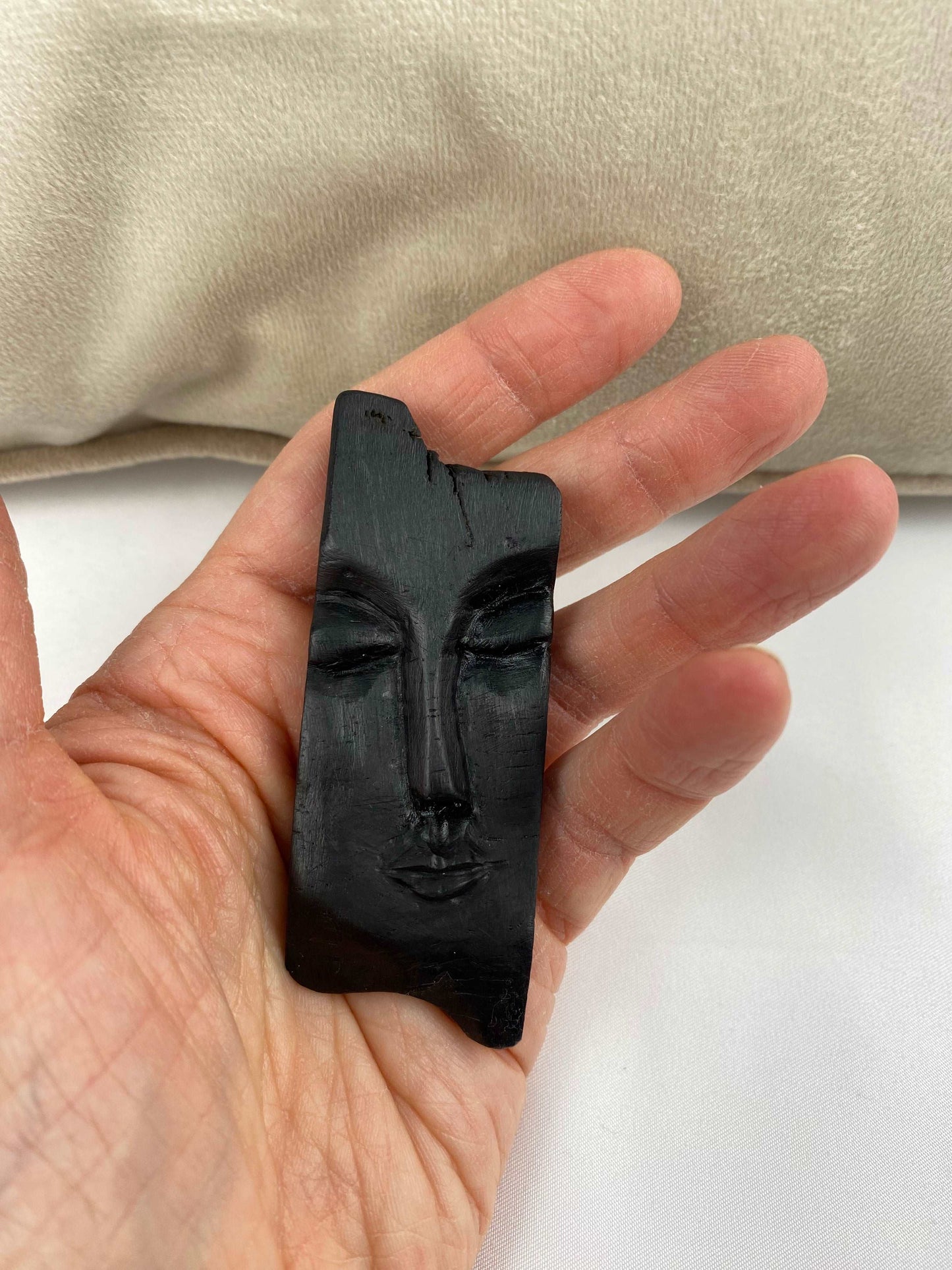 Irish Bog Oak Carved Face Brooch | Handmade