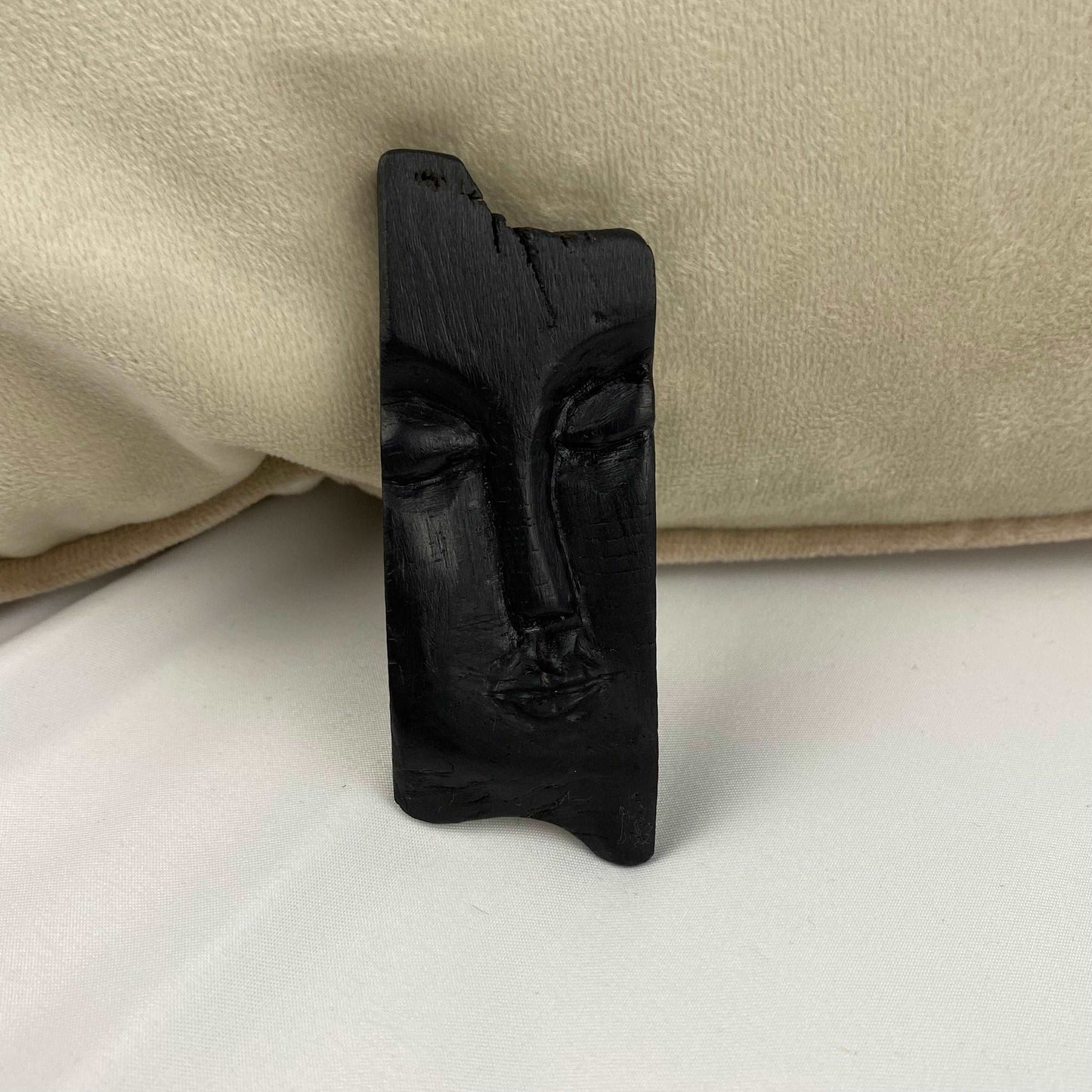 Irish Bog Oak Carved Face Brooch | Handmade