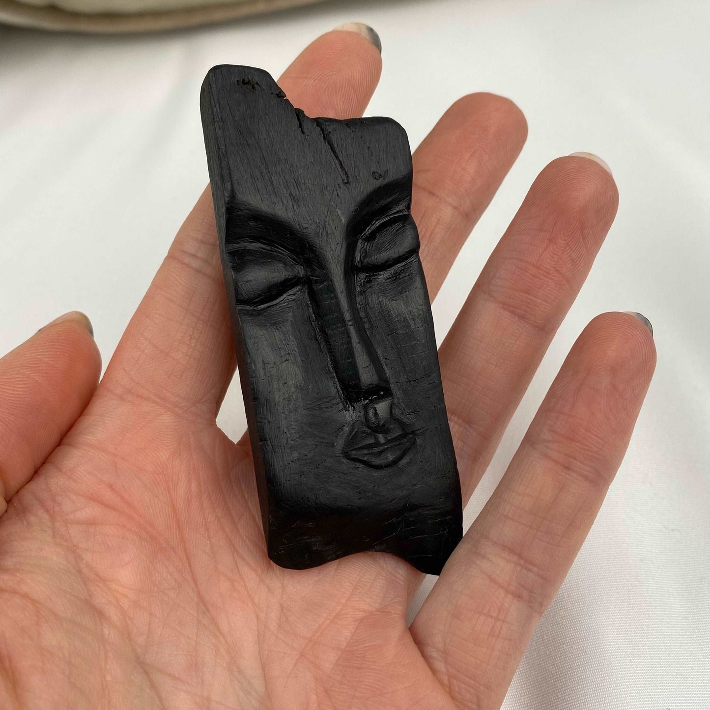 Irish Bog Oak Carved Face Brooch | Handmade