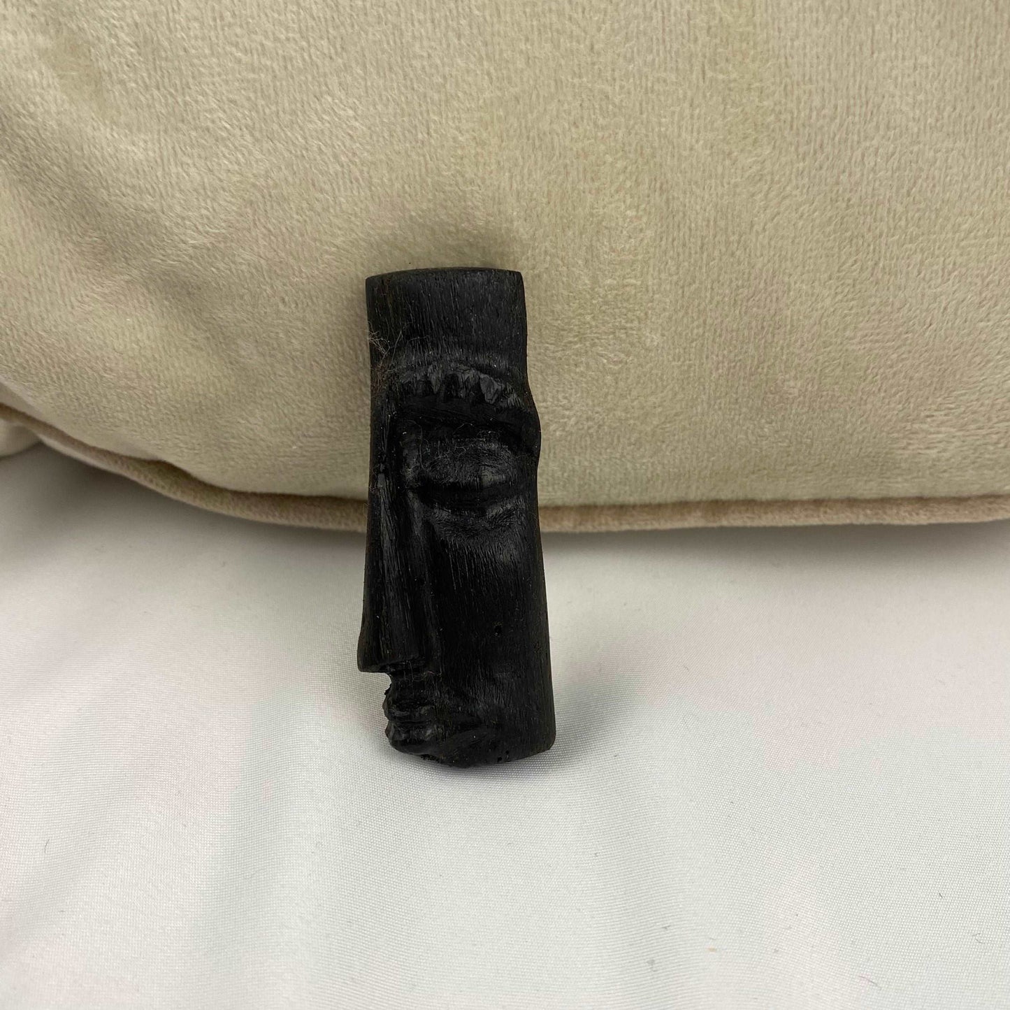 Irish Bog Oak Carved Face Brooch | Handmade