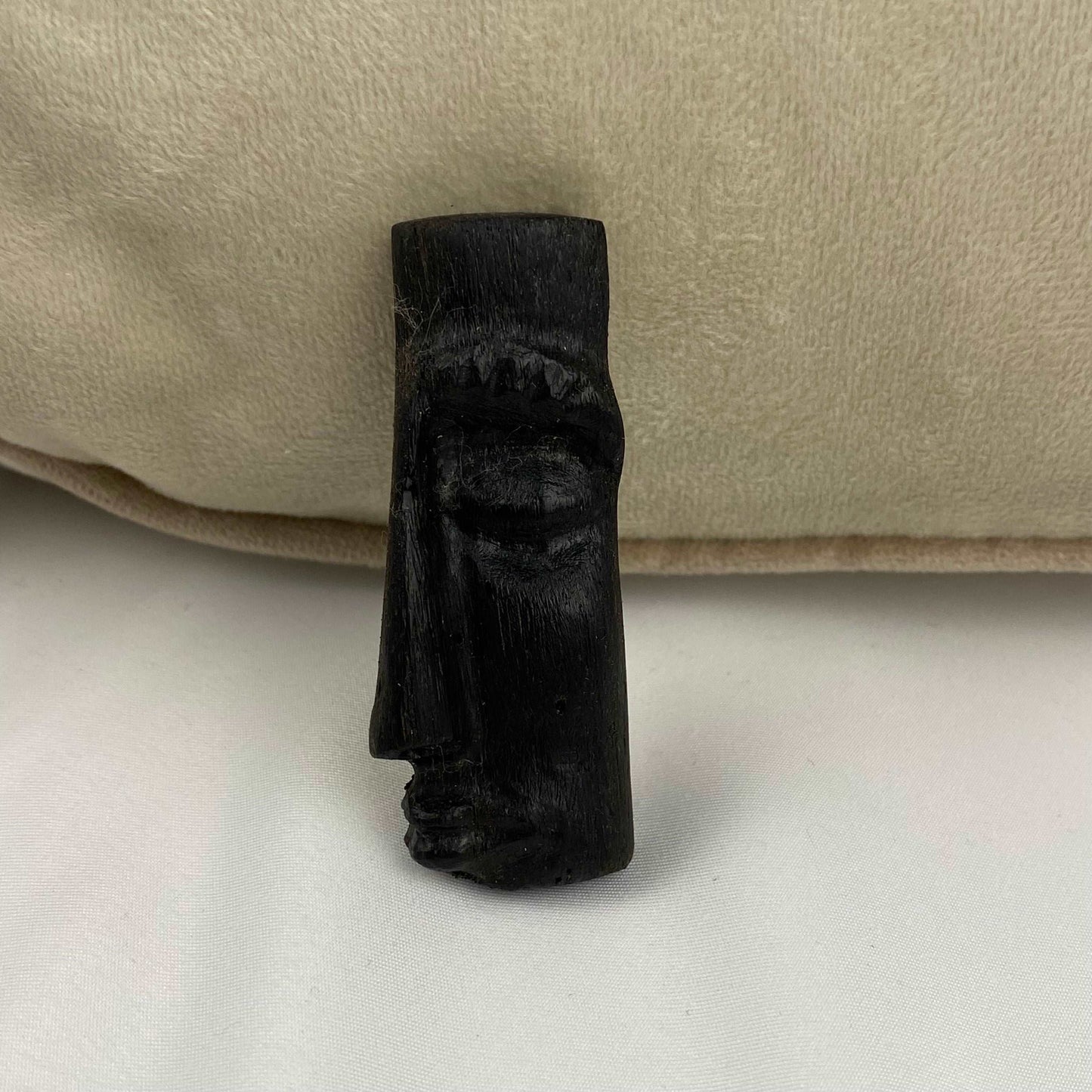 Irish Bog Oak Carved Face Brooch | Handmade