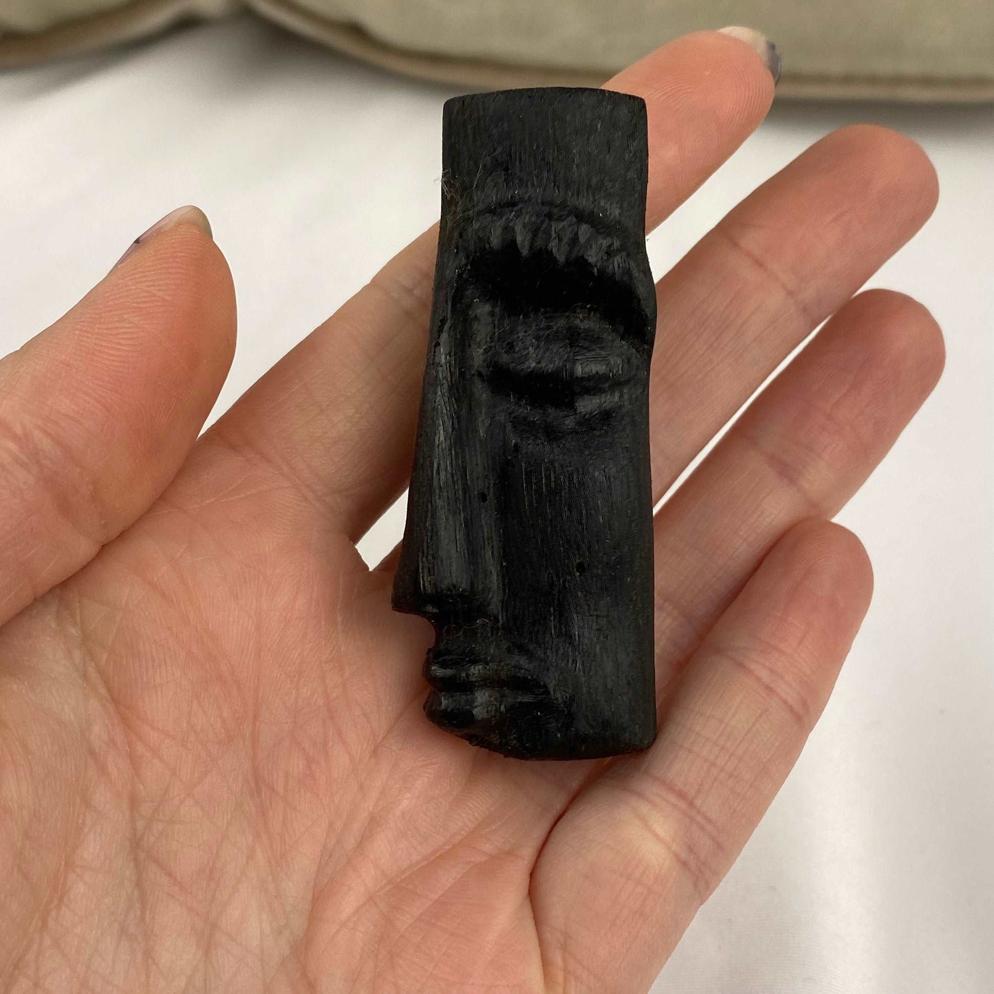 Irish Bog Oak Carved Face Brooch | Handmade