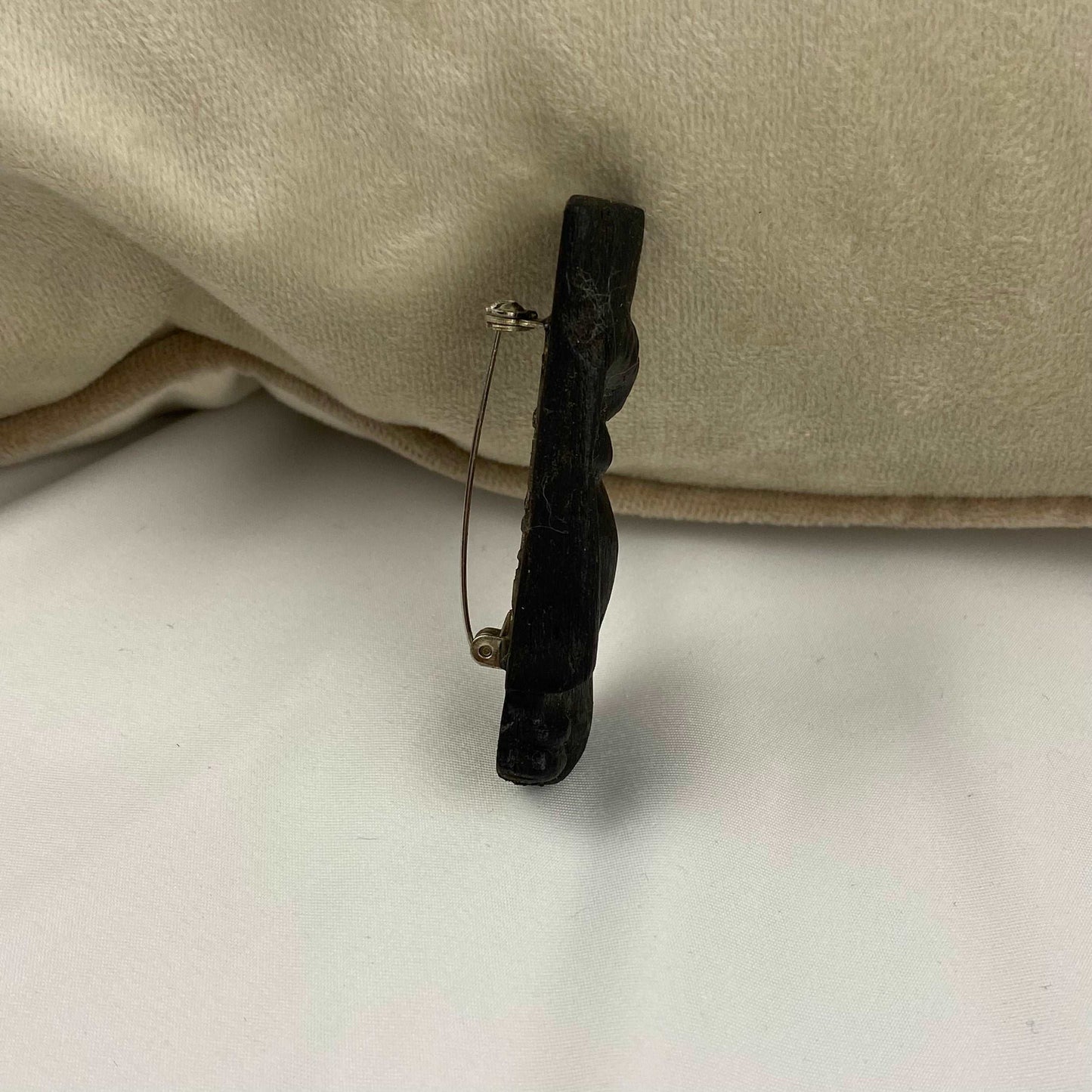 Irish Bog Oak Carved Face Brooch | Handmade