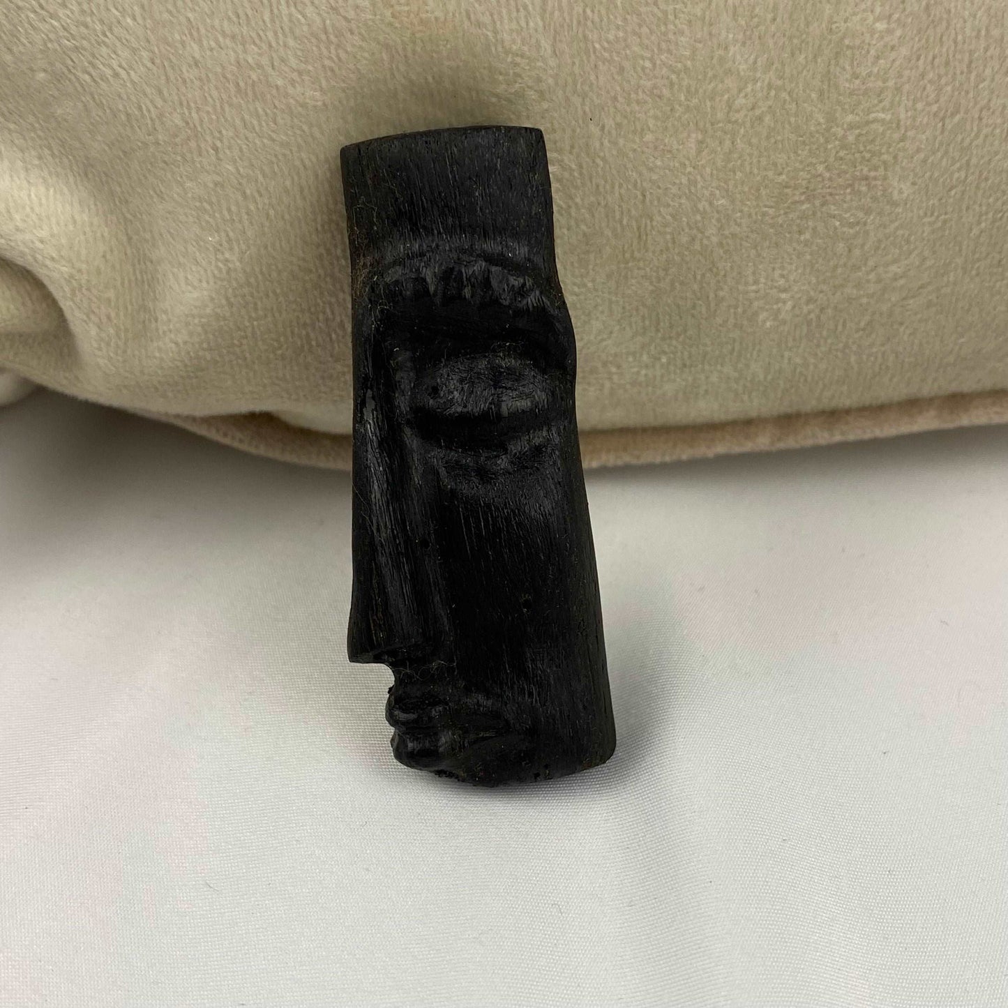 Irish Bog Oak Carved Face Brooch | Handmade