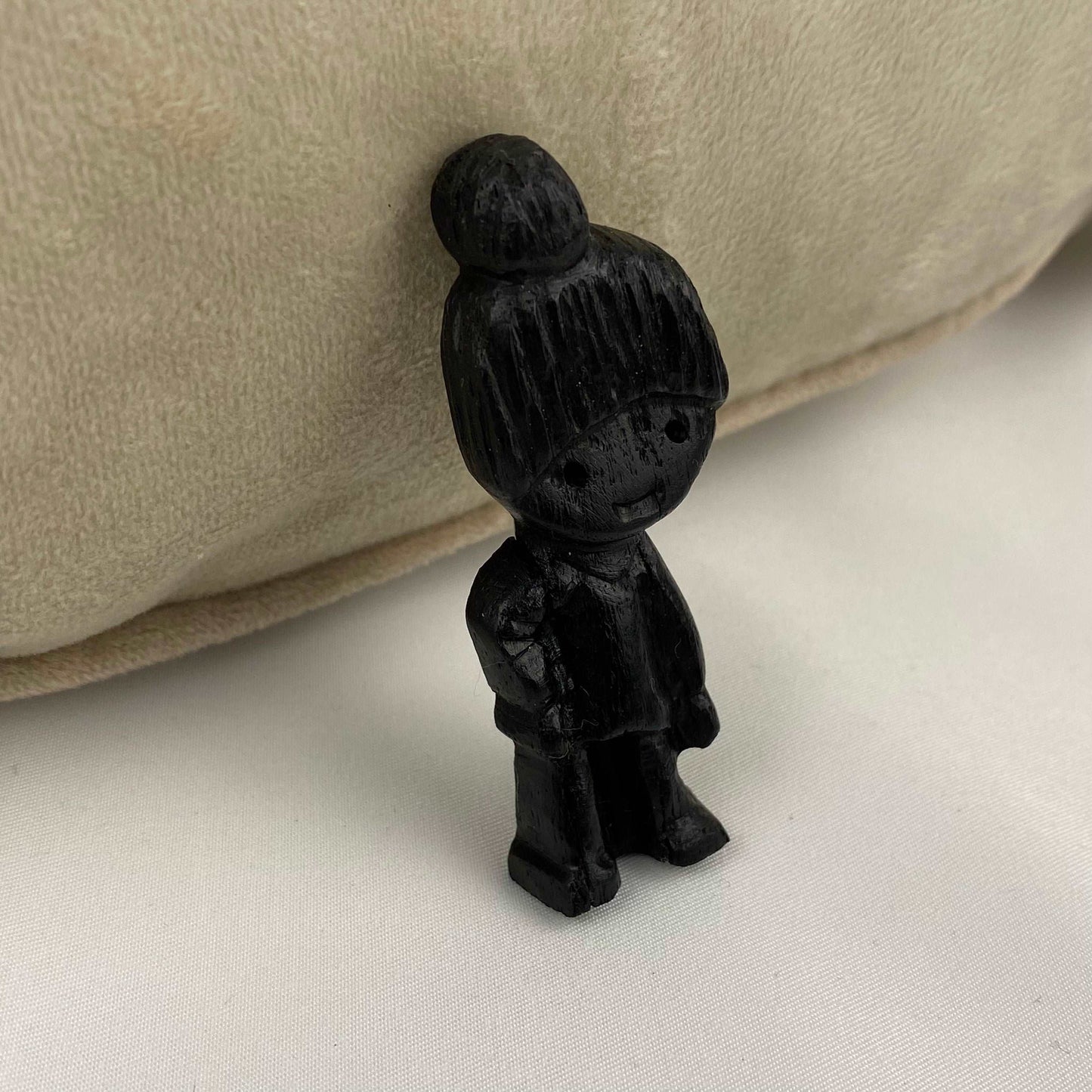 Irish Bog Oak Carved Doll Brooch | Handmade