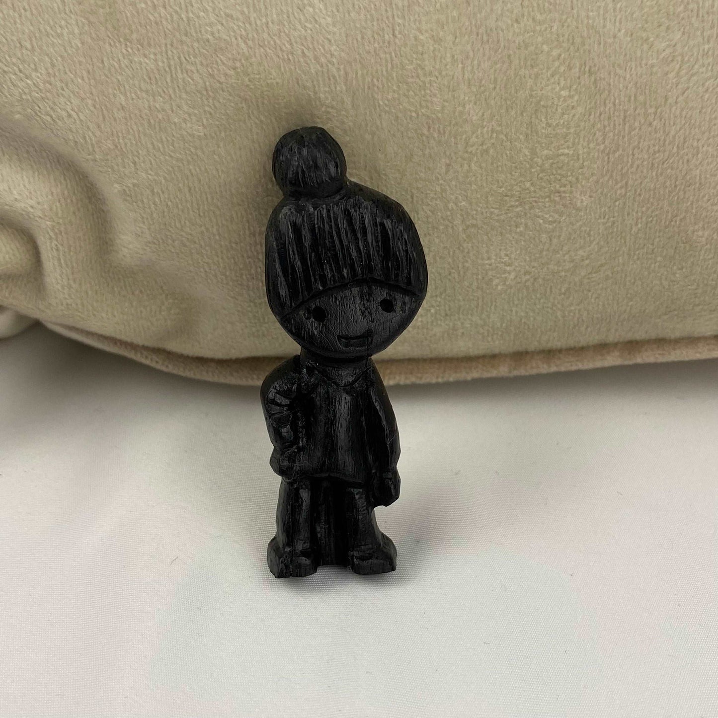 Irish Bog Oak Carved Doll Brooch | Handmade