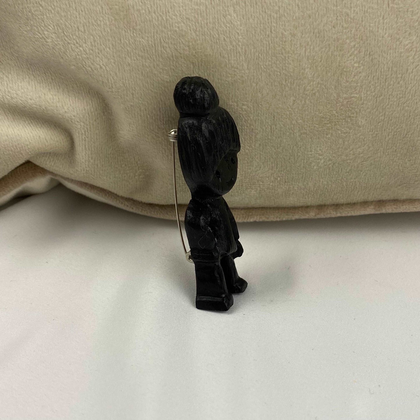 Irish Bog Oak Carved Doll Brooch | Handmade