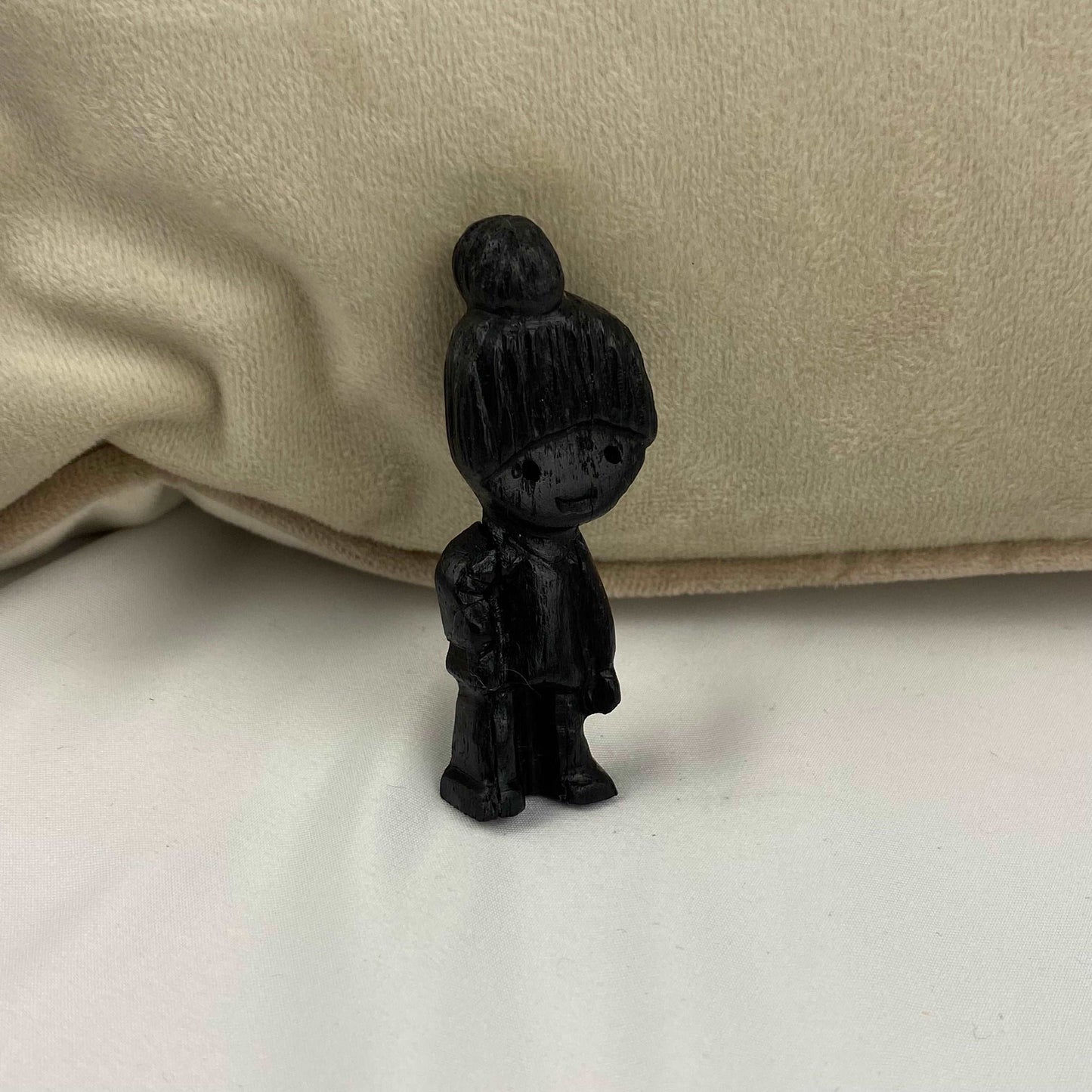 Irish Bog Oak Carved Doll Brooch | Handmade