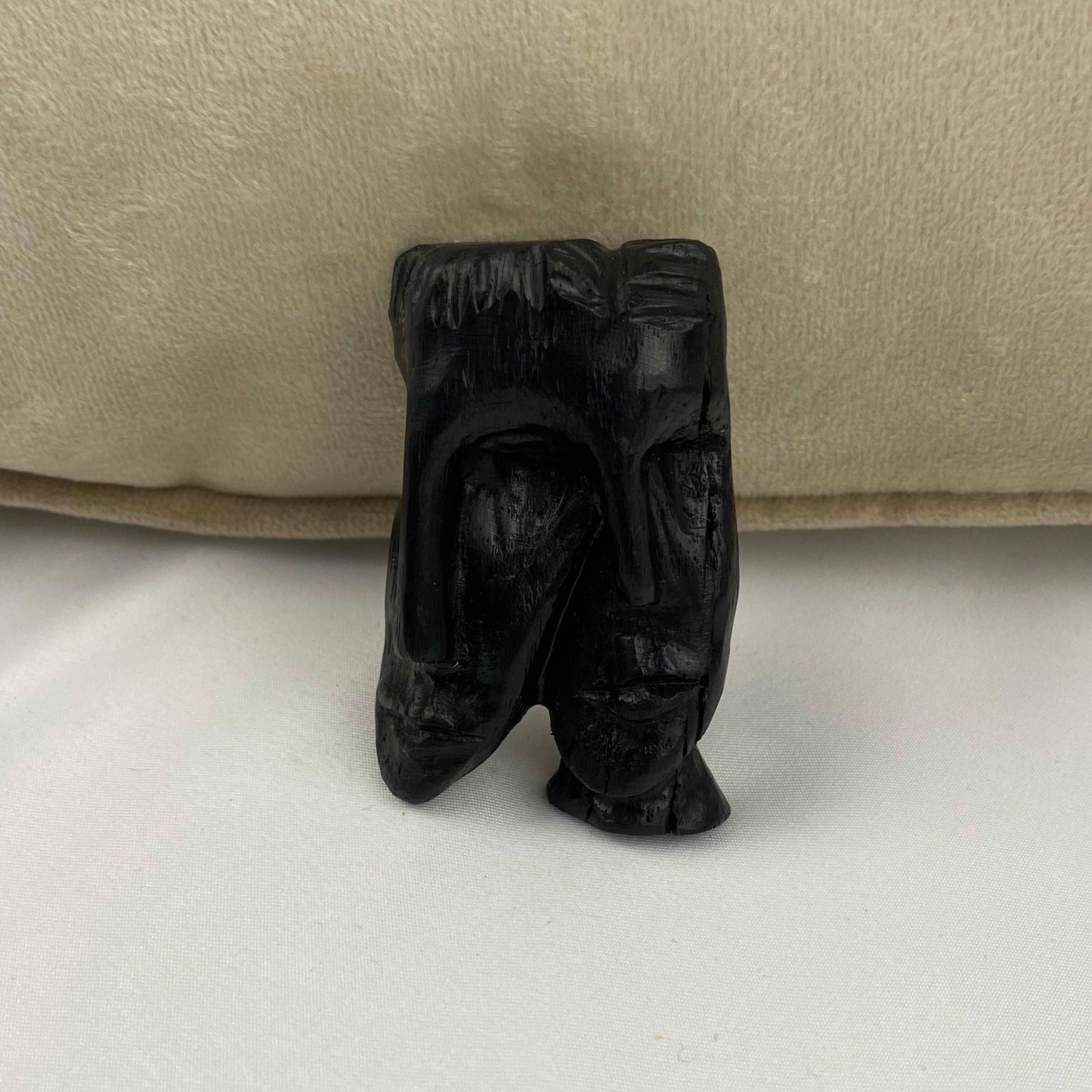 Irish Bog Oak Carved Faces Brooch | Handmade
