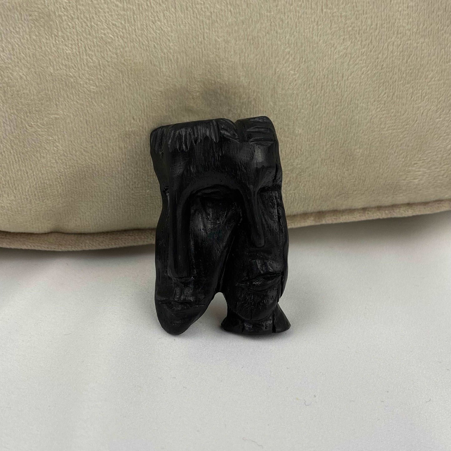 Irish Bog Oak Carved Faces Brooch | Handmade