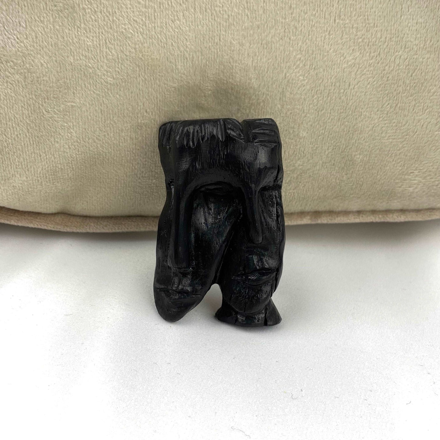 Irish Bog Oak Carved Faces Brooch | Handmade