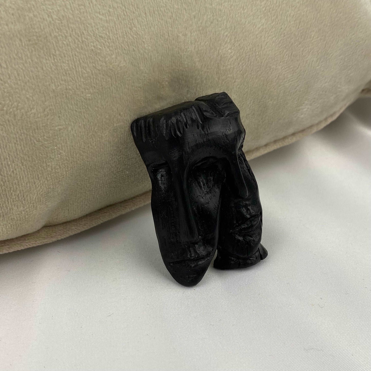Irish Bog Oak Carved Faces Brooch | Handmade