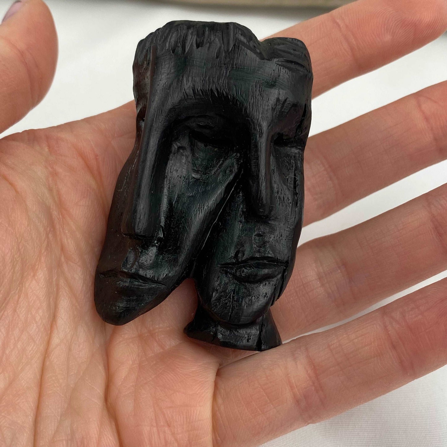 Irish Bog Oak Carved Faces Brooch | Handmade