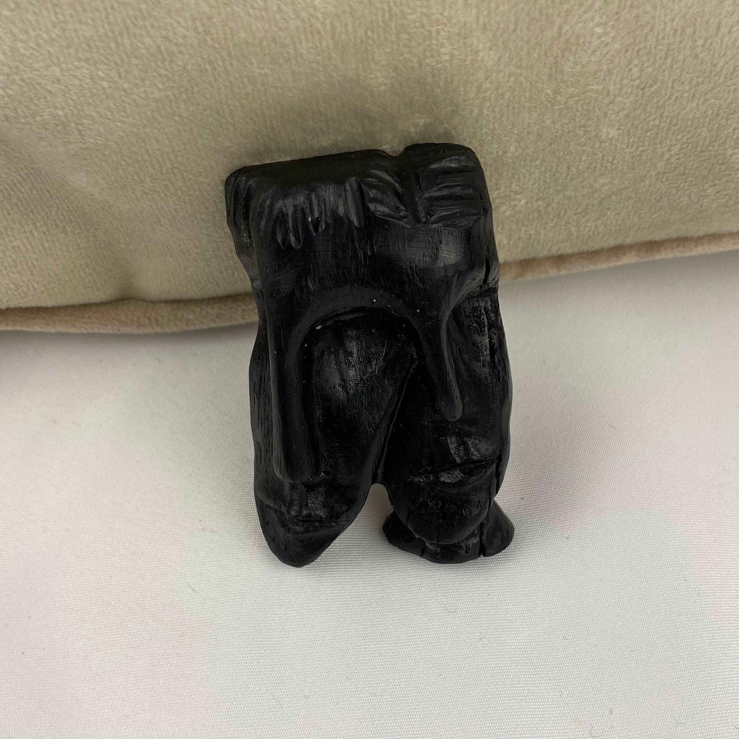 Irish Bog Oak Carved Faces Brooch | Handmade