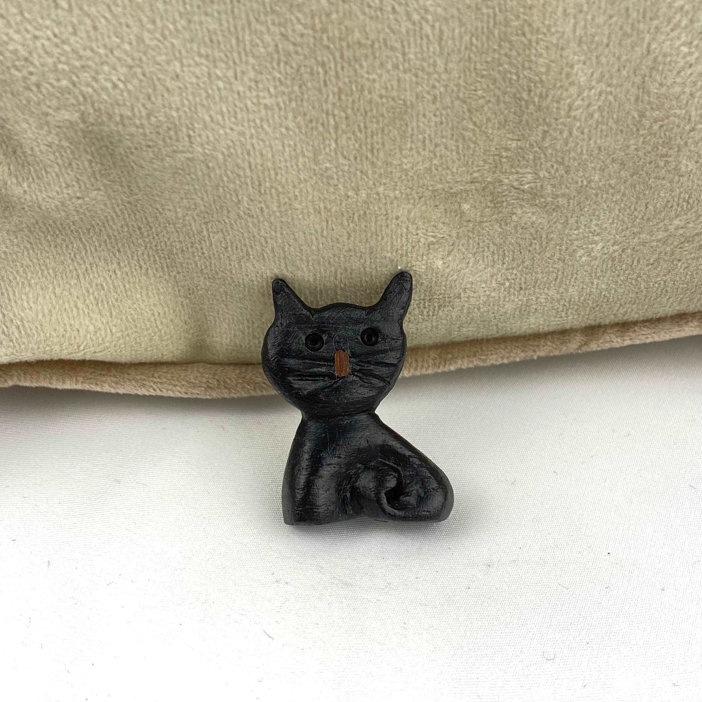 Irish Bog Oak Carved Cat Brooch | Handmade