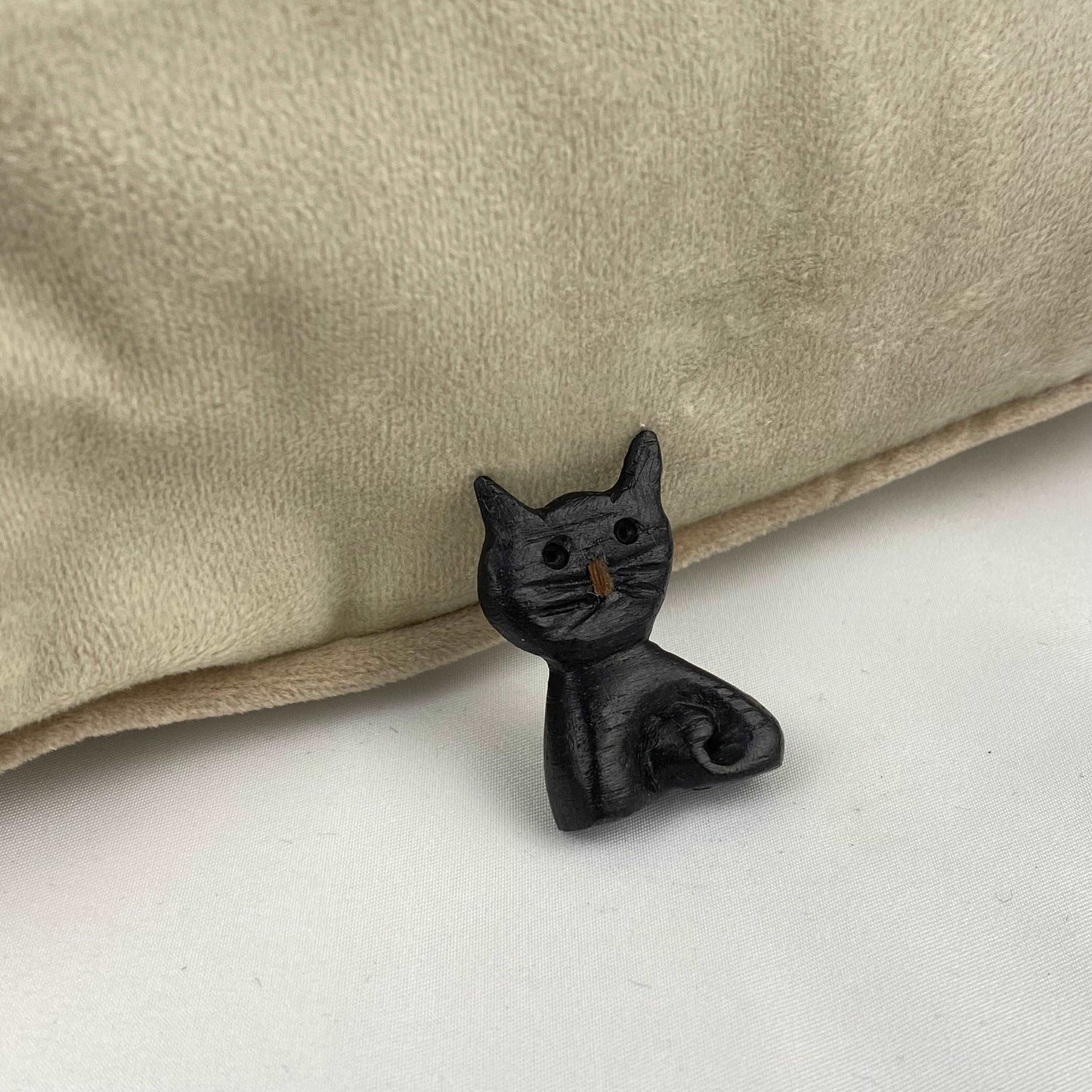 Irish Bog Oak Carved Cat Brooch | Handmade