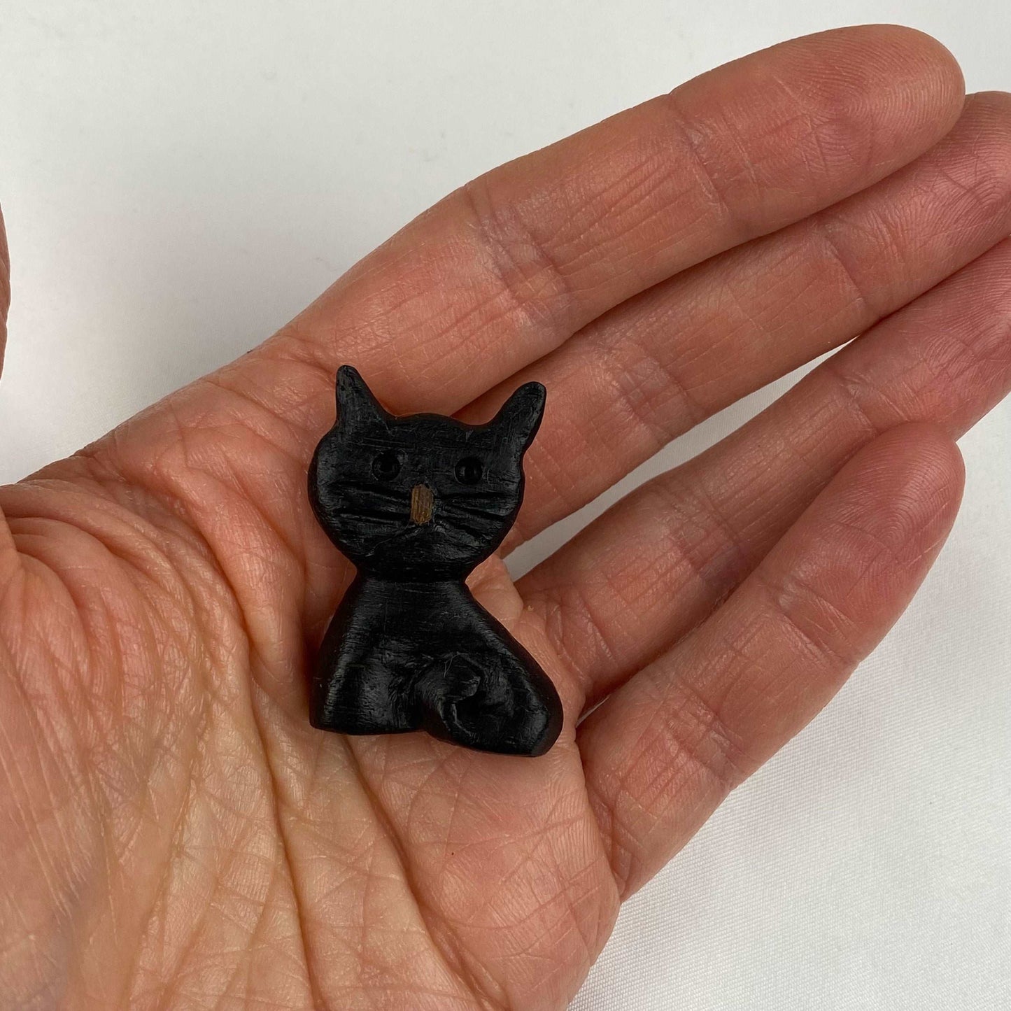 Irish Bog Oak Carved Cat Brooch | Handmade