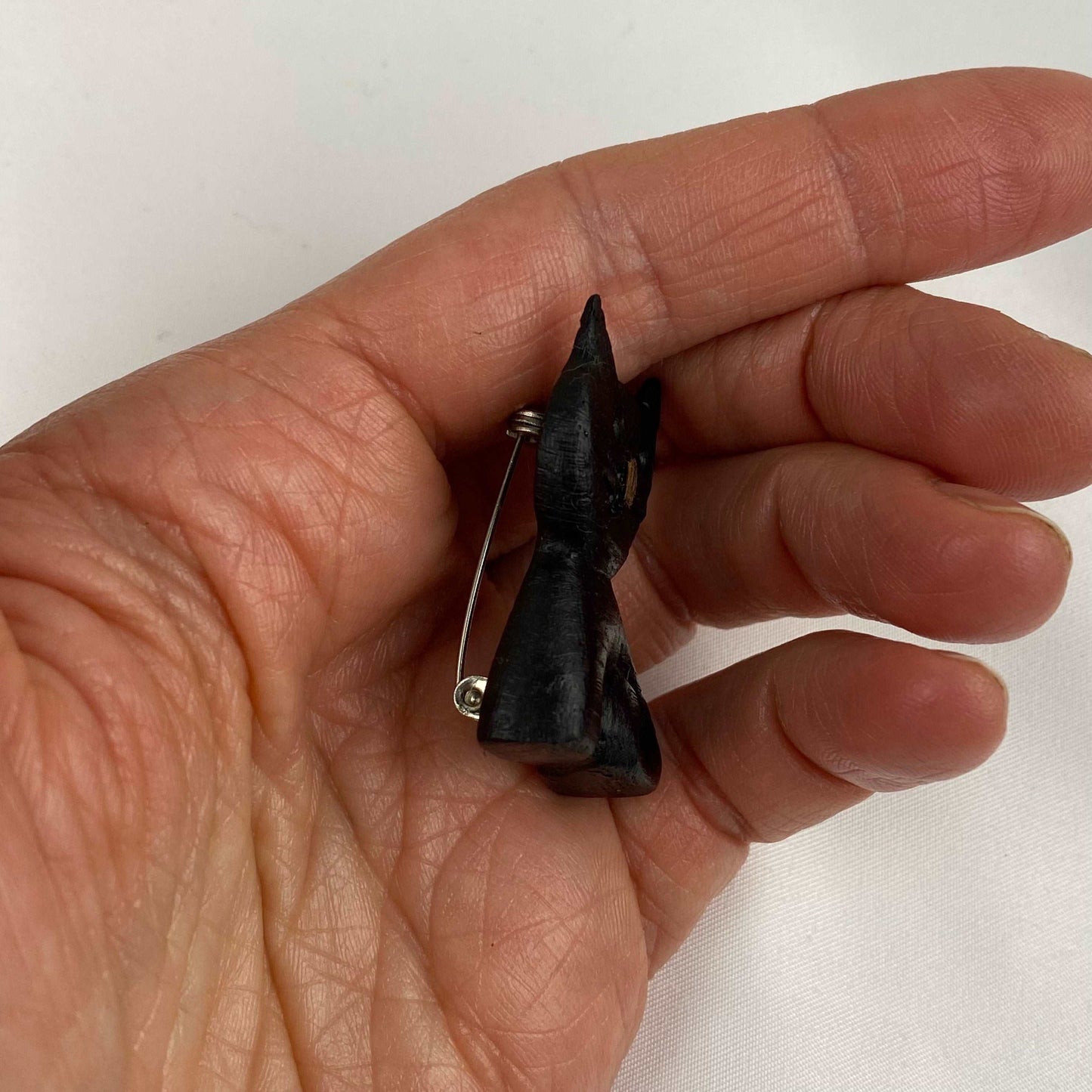 Irish Bog Oak Carved Cat Brooch | Handmade