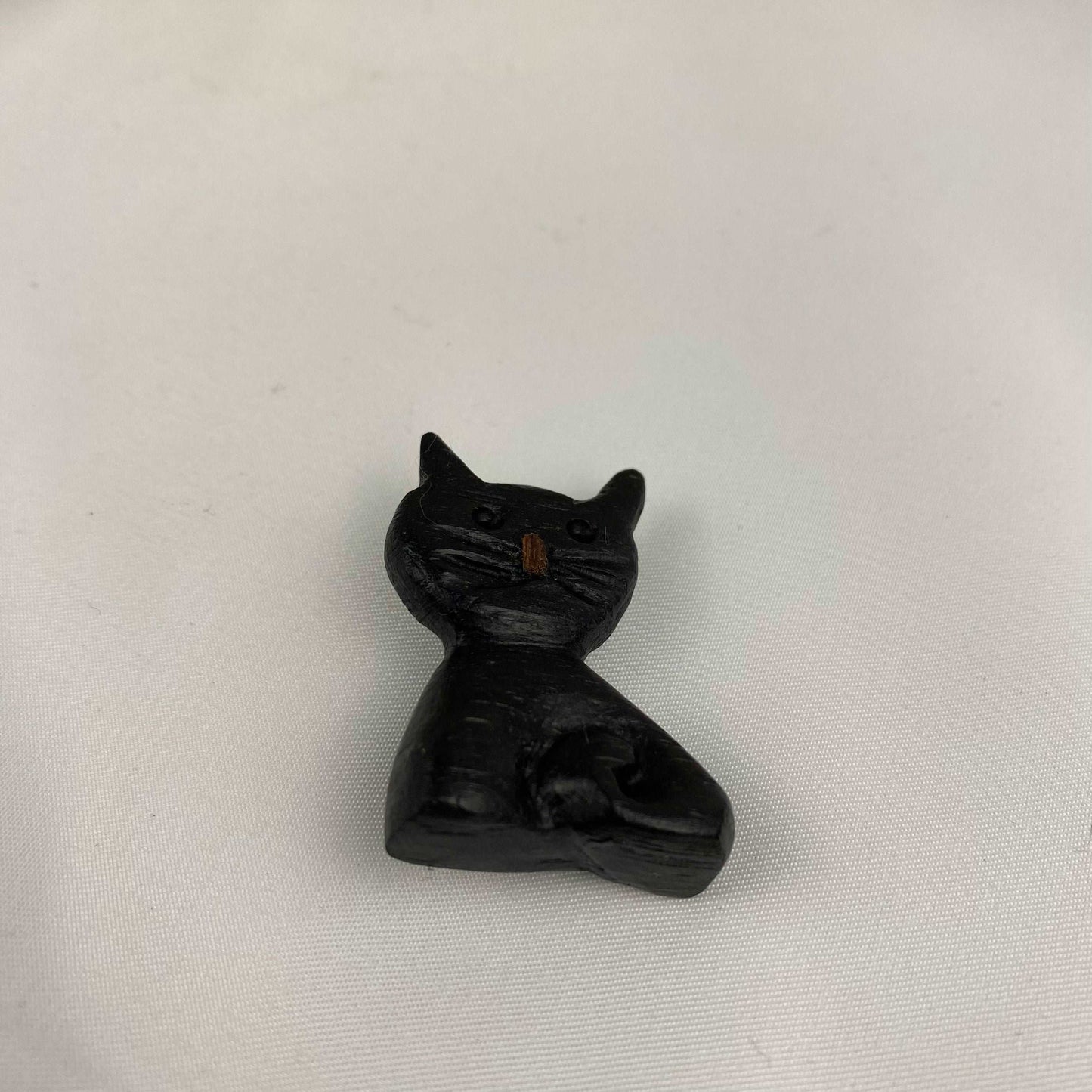 Irish Bog Oak Carved Cat Brooch | Handmade