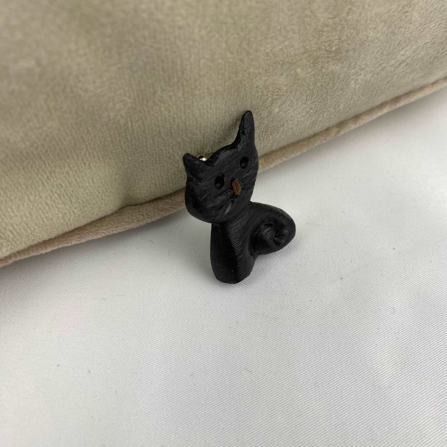 Irish Bog Oak Carved Cat Brooch | Handmade
