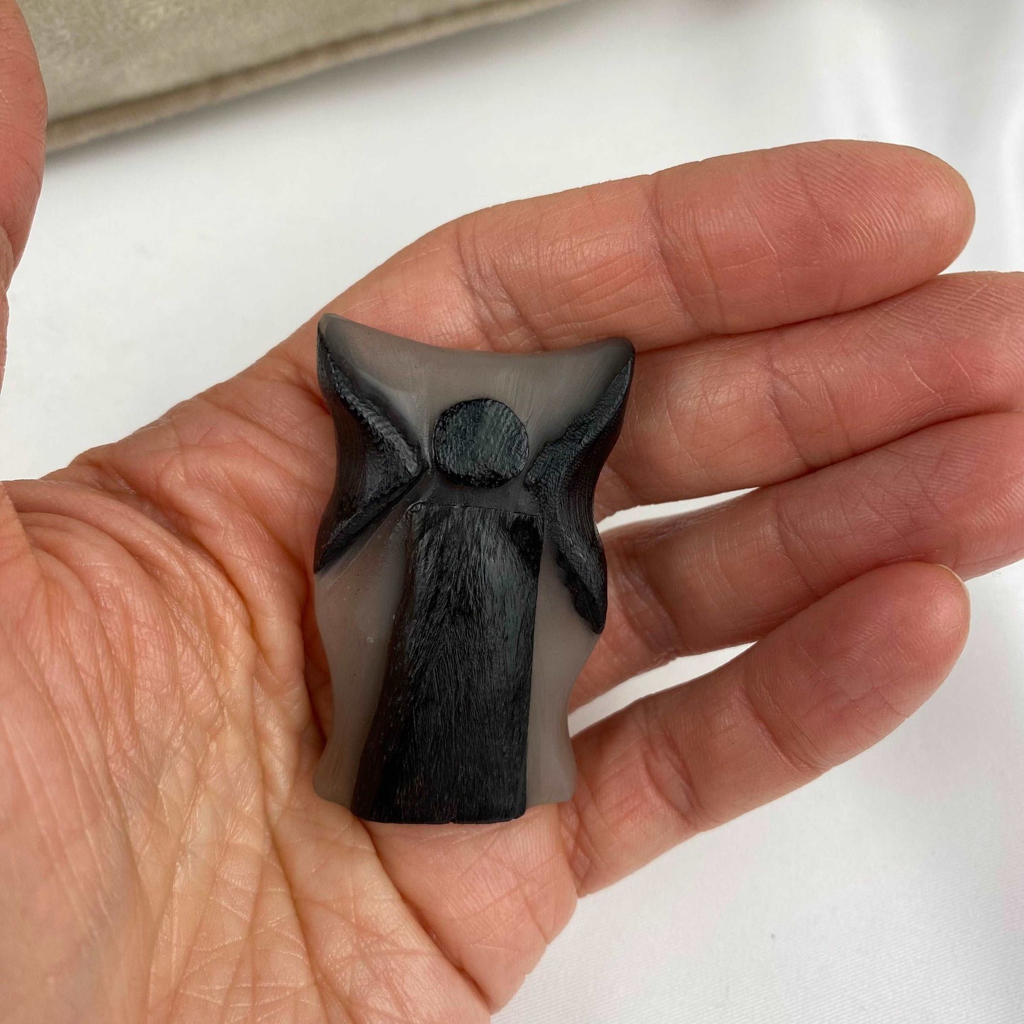 Irish Bog Oak Carved Angel Brooch with White colour Resin Gift | Handmade