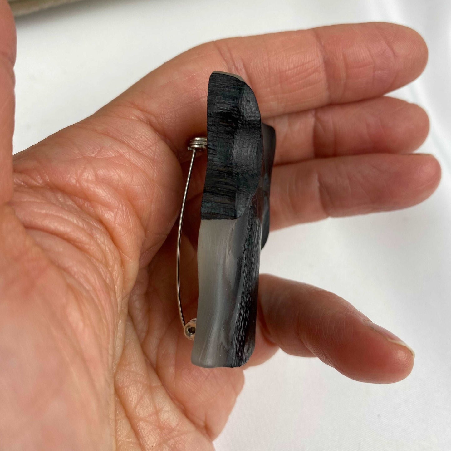 Irish Bog Oak Carved Angel Brooch with White colour Resin Gift | Handmade