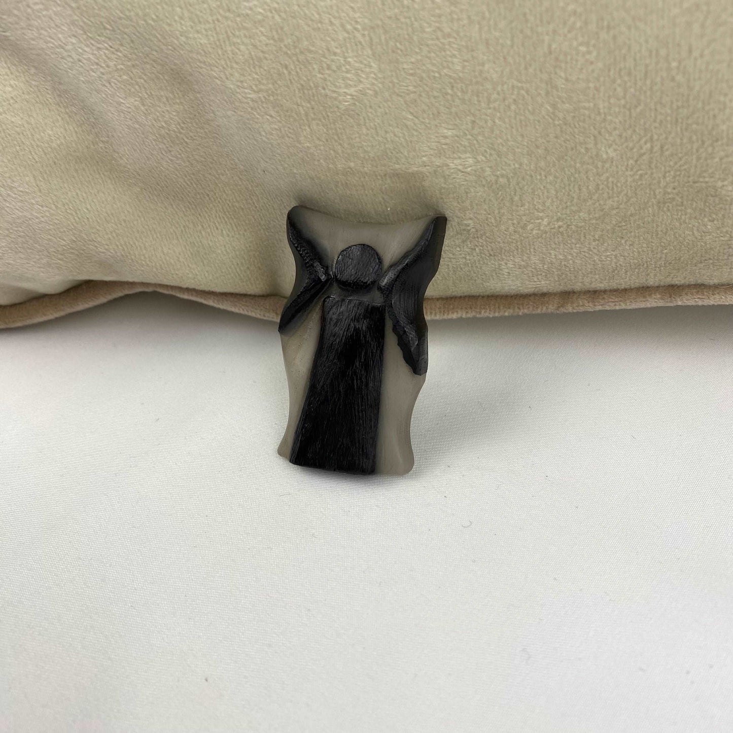 Irish Bog Oak Carved Angel Brooch with White colour Resin Gift | Handmade