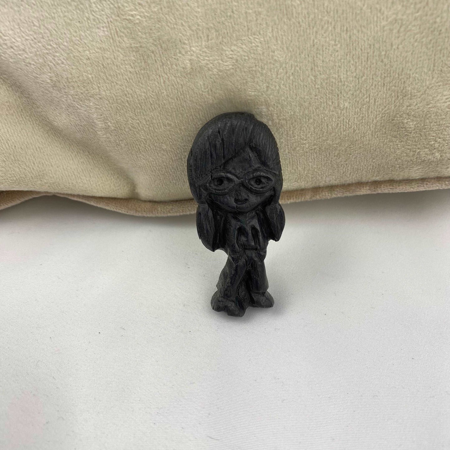 Irish Bog Oak Carved Doll Brooch | Handmade