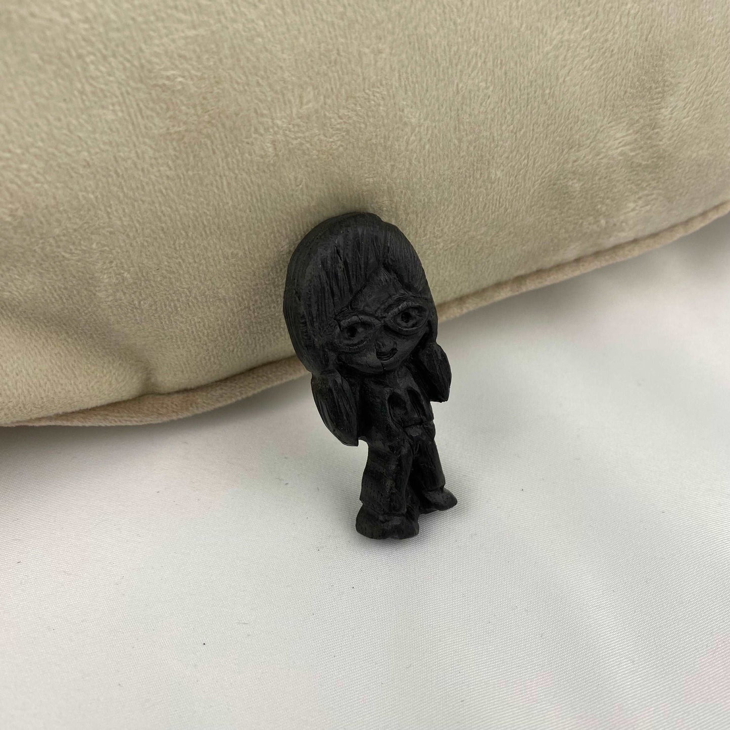 Irish Bog Oak Carved Doll Brooch | Handmade