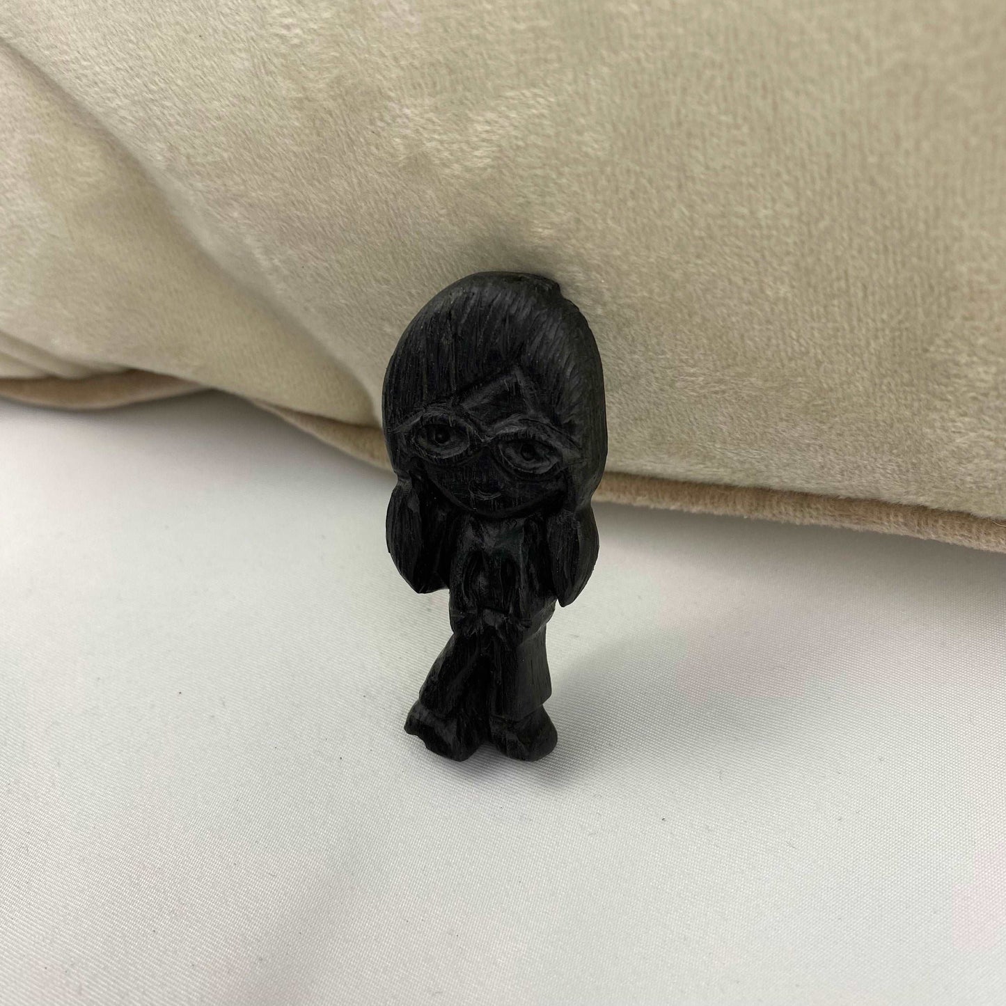 Irish Bog Oak Carved Doll Brooch | Handmade