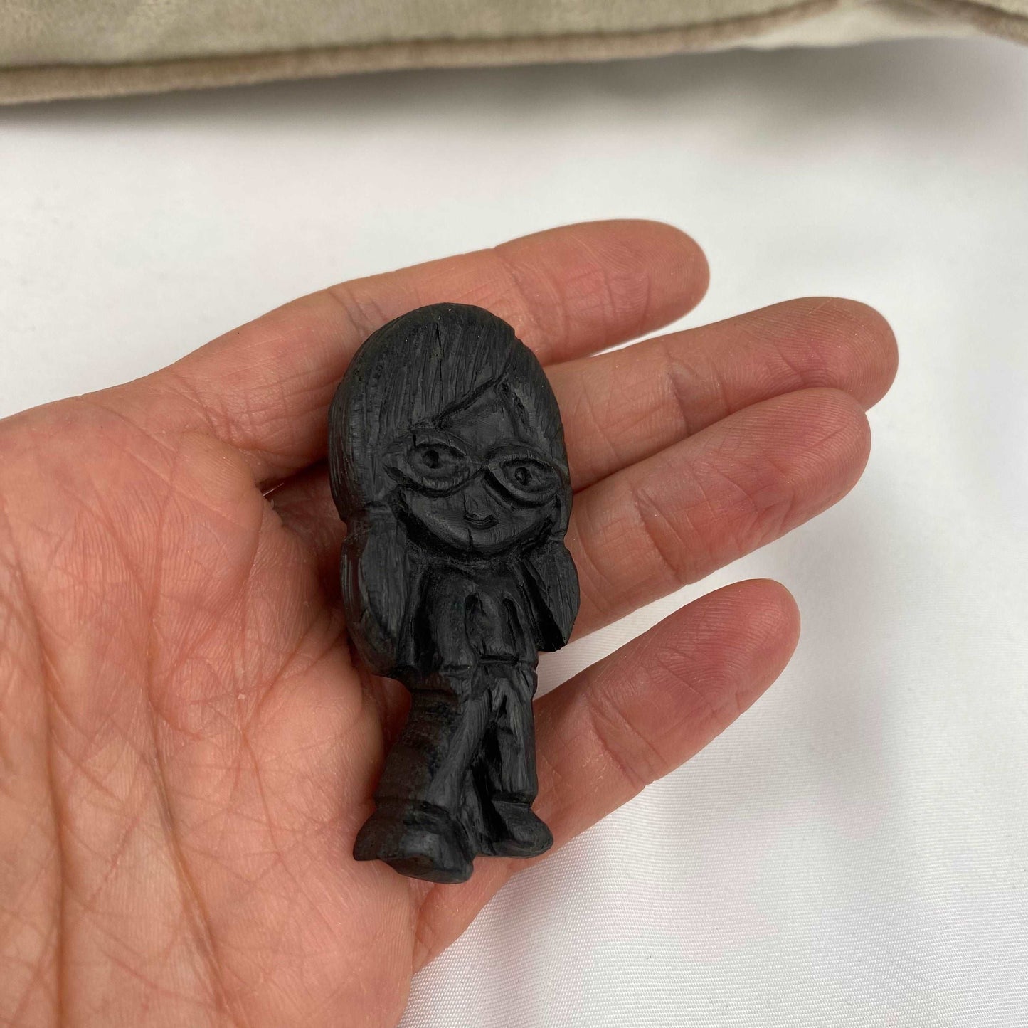 Irish Bog Oak Carved Doll Brooch | Handmade