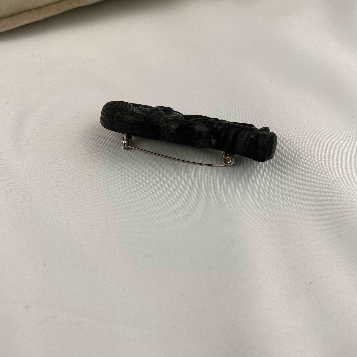 Irish Bog Oak Carved Doll Brooch | Handmade