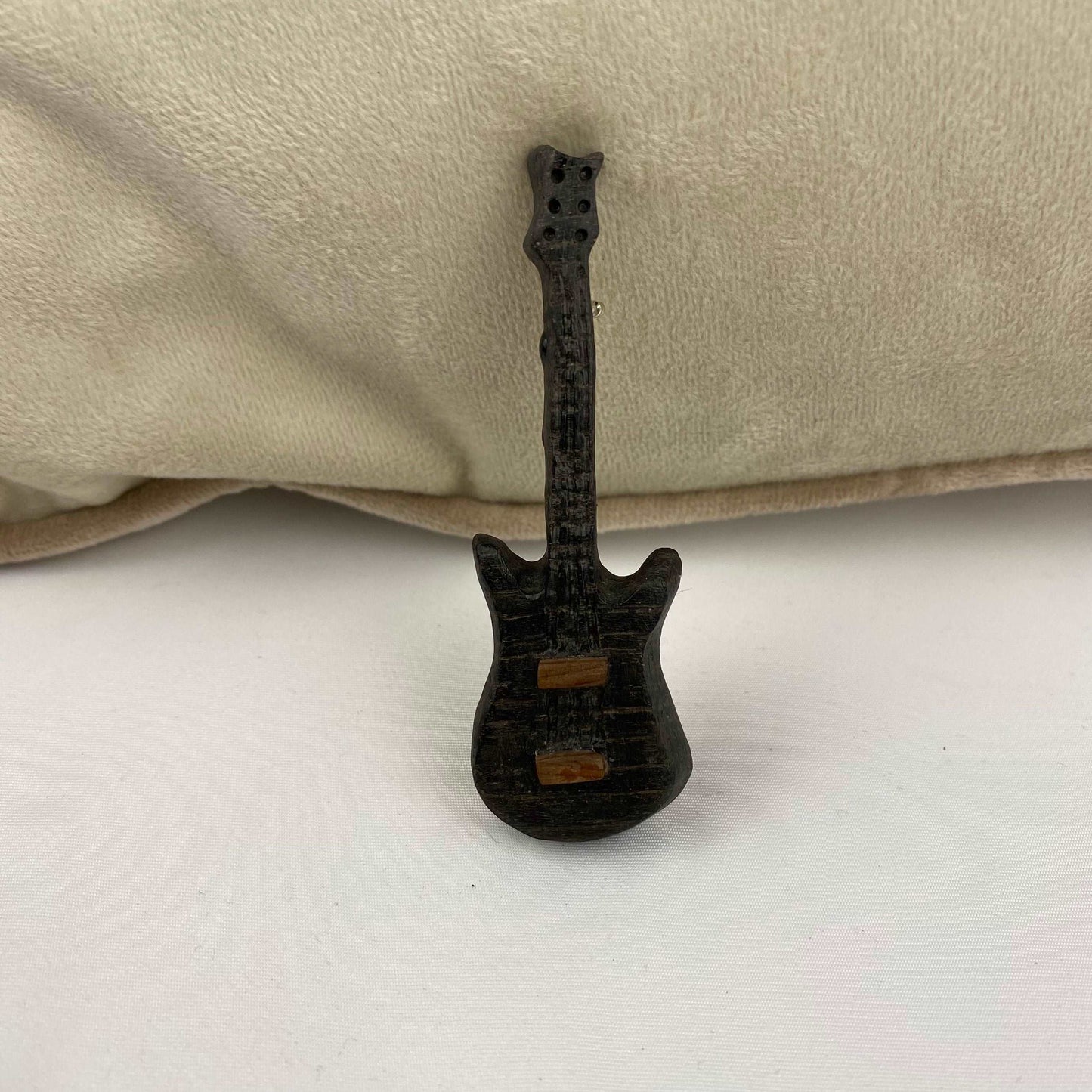 Irish Bog Oak Carved Guitar Brooch | Handmade