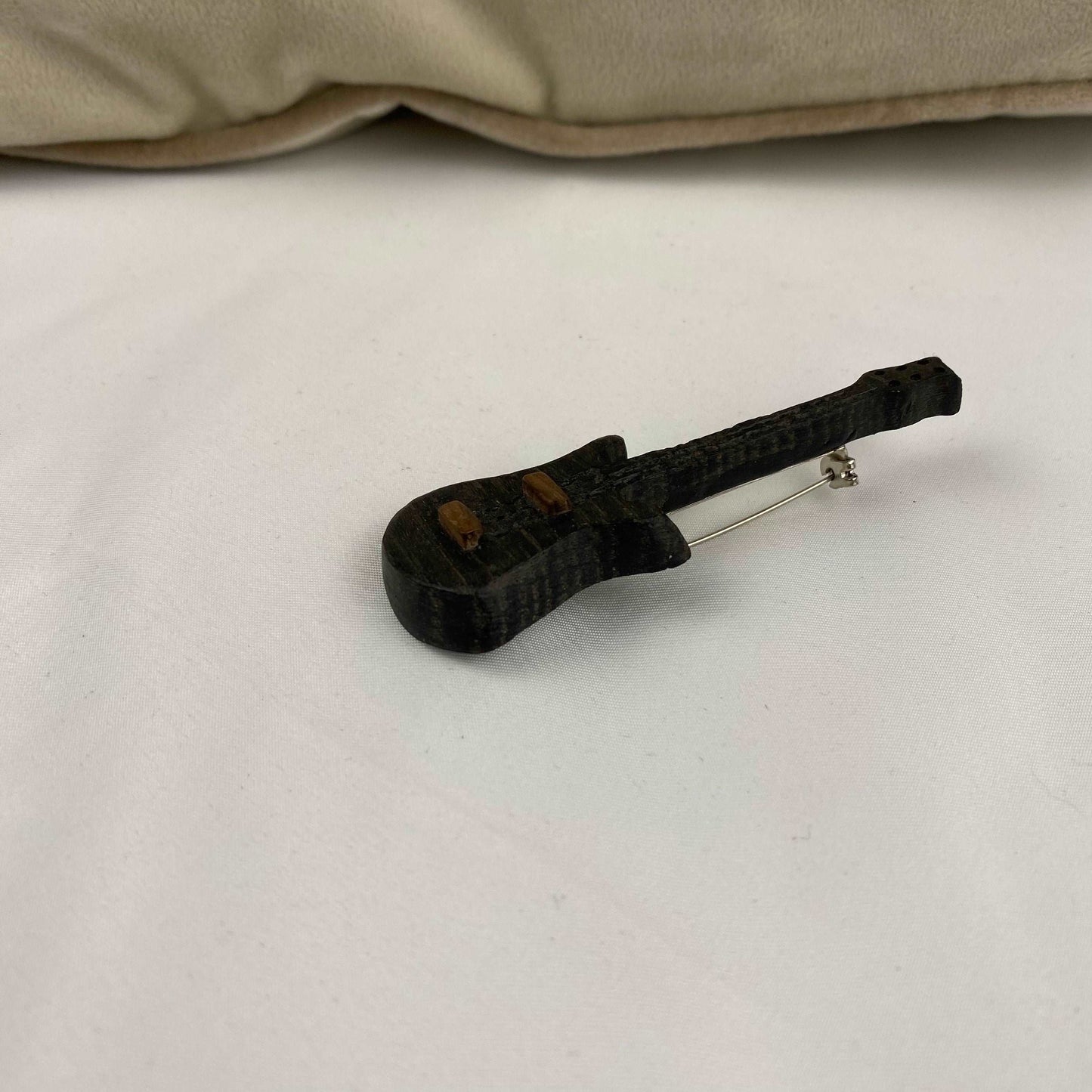 Irish Bog Oak Carved Guitar Brooch | Handmade